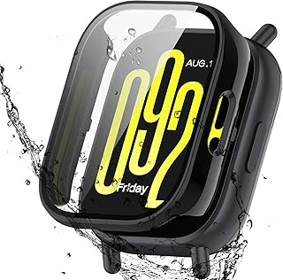 For Redmi Watch 5 active ケース 3D直角エッジ 超薄型 PC+ガラス素材 一体型 シャオミ(xiaomi) redmi watch 5 active ケース 対応 高透過率 キズ防止 指紋防止 簡単に取り付け・取 全面保護 カバー (ブラック)