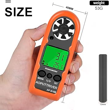 Anemometer Handheld,53g Pocket Wind Meter up to 67MPH-Orange Silicone Case