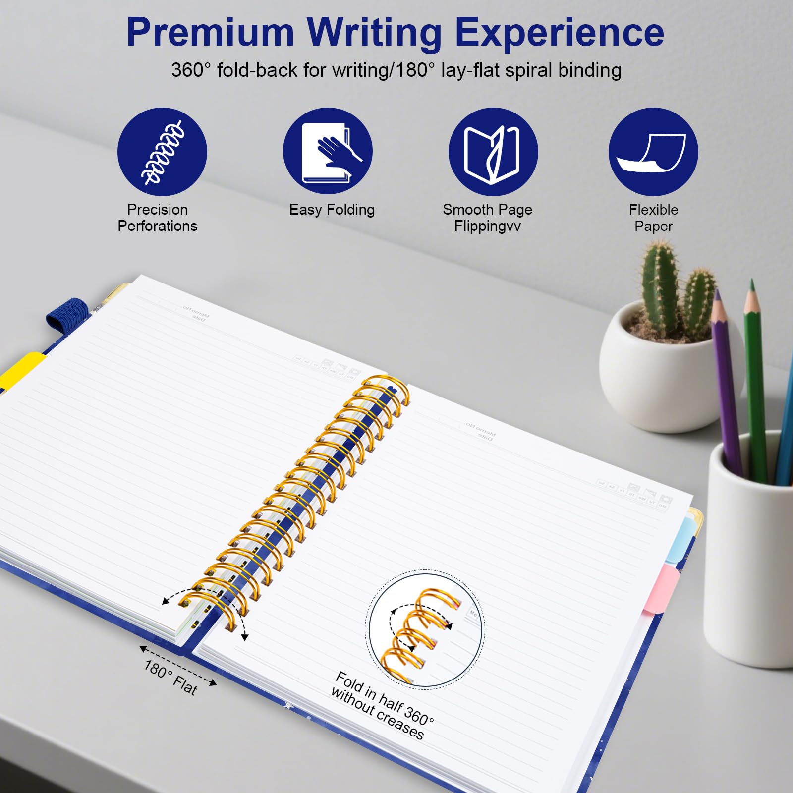 Carnet à spirale pour le travail, 300 pages, 5 sujets, ligné avec intercalaires et onglets, carnet A4 pour femmes, étudiants, prise de notes et organisateur (météorite étoilée)