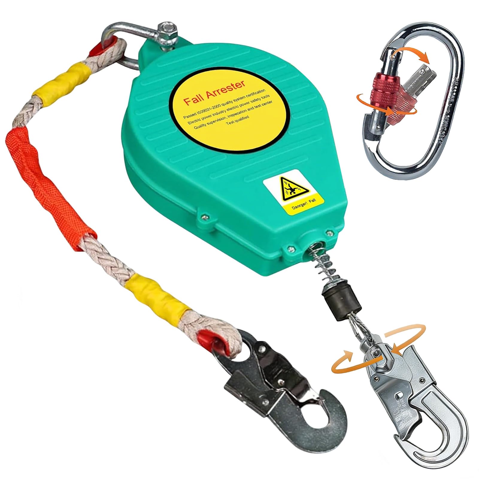 Dispositivo Anticaidas Retráctil 3-20m, Arnés de Seguridad Anticaídas Retráctil Homologado, Anticaidas Retractil Seguridad para Techado y Construcción, Carga:150kg(Verde,10m)