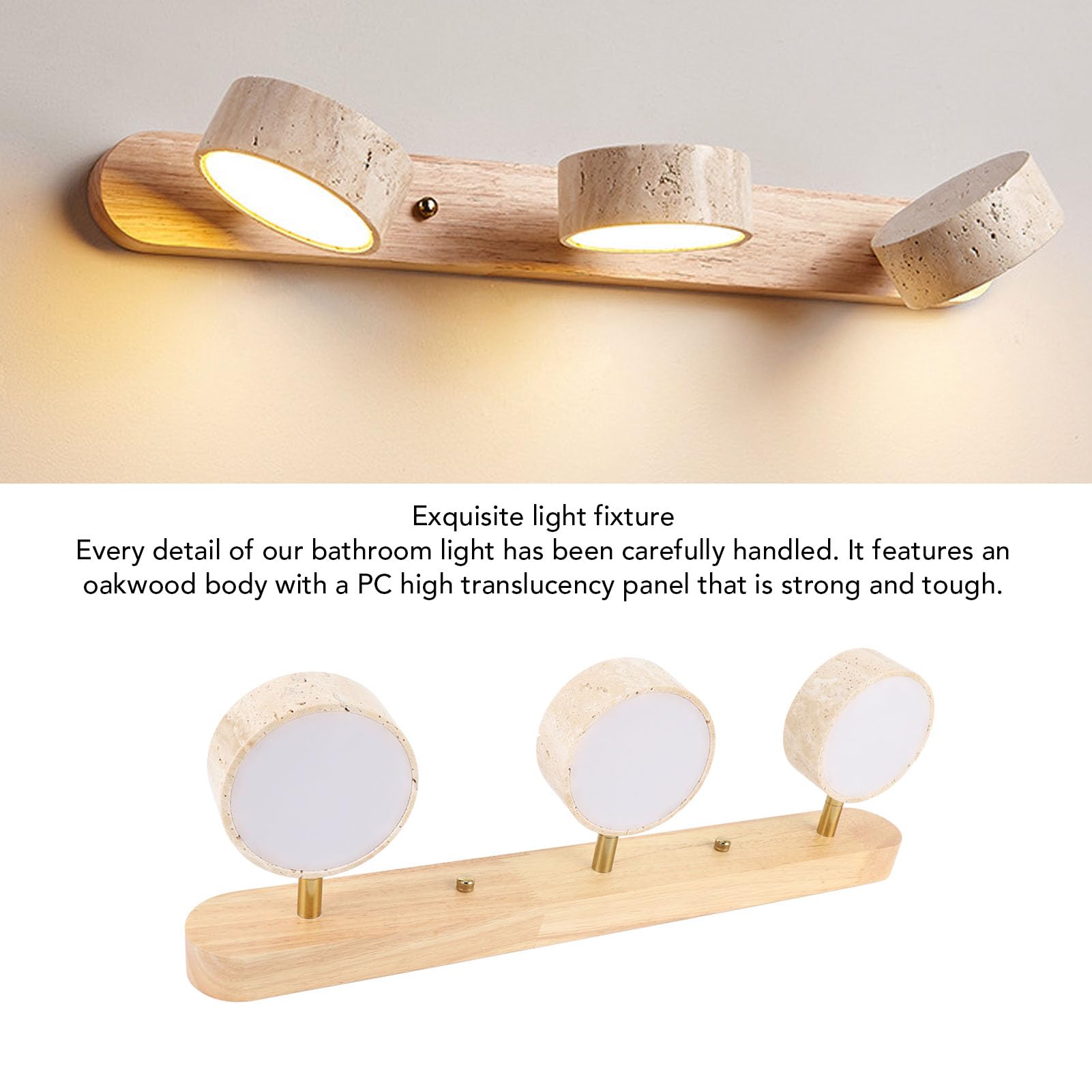Greensen Lámpara Moderna de Madera para Baño sobre Espejo, Lámpara de Tocador de 3 Luces para Pasillo, Cocina, Vestidor