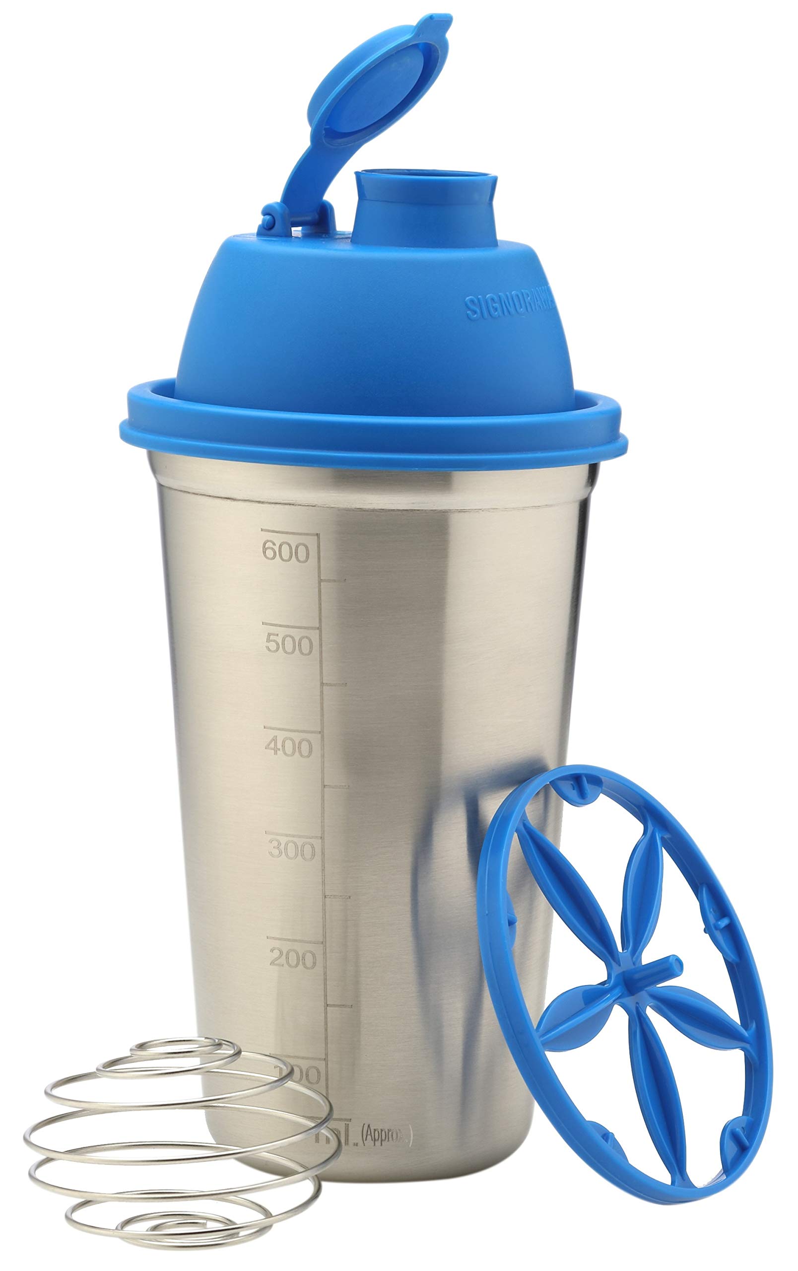 SignorawareShake n Shake Steel Sports Shaker with Blending Ball and Whisking Wheel, 650ml, Blue
