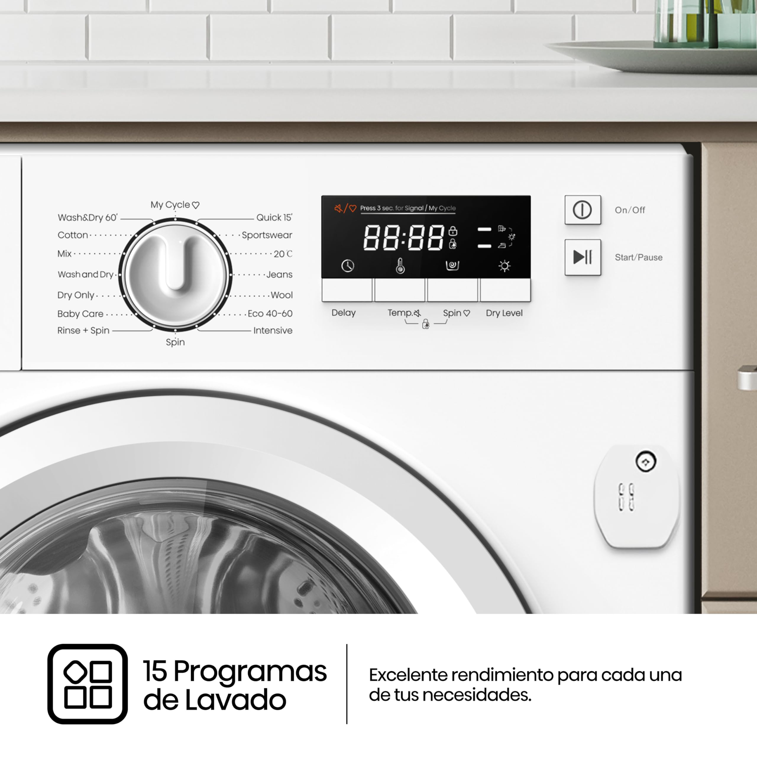 Hisense WD3M841BWIES - Lavasecadora, Clase E/B, 8kg/6 kg, Lavado Secado 1h, Pausar y Añadir, Finalización Diferida, Tecnología Inverter, Blanco