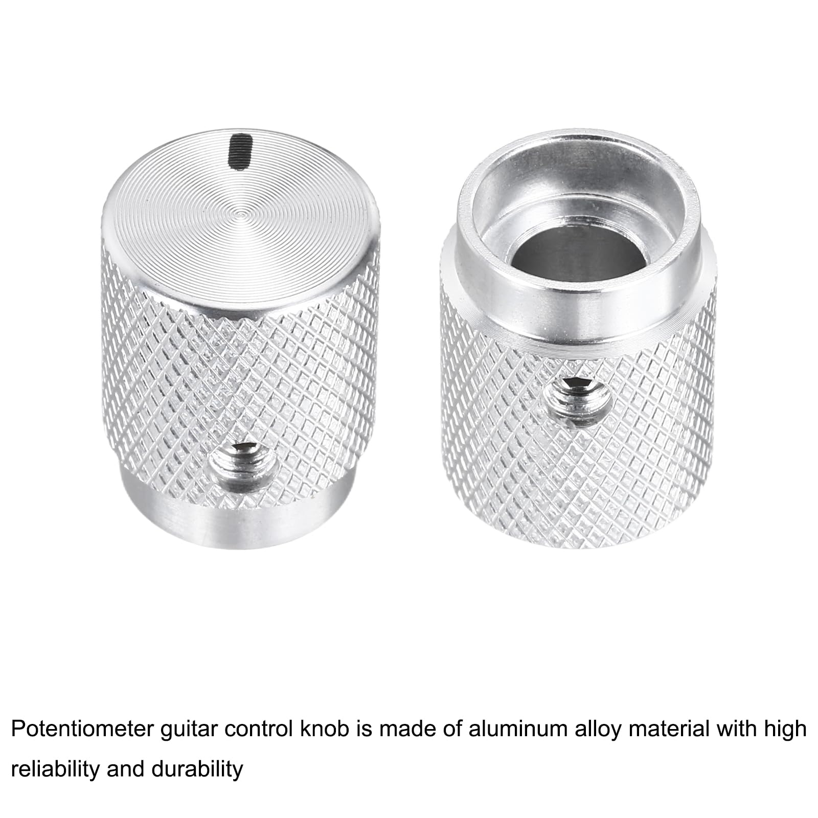 QUARKZMAN 2 sztuki aluminiowych przycisków potencjometru, 6 mm x 12,5 mm x 16 mm, uniwersalny regulator głośności, przyciski z kluczem płaskim, do gitary, basu, jasnego srebra