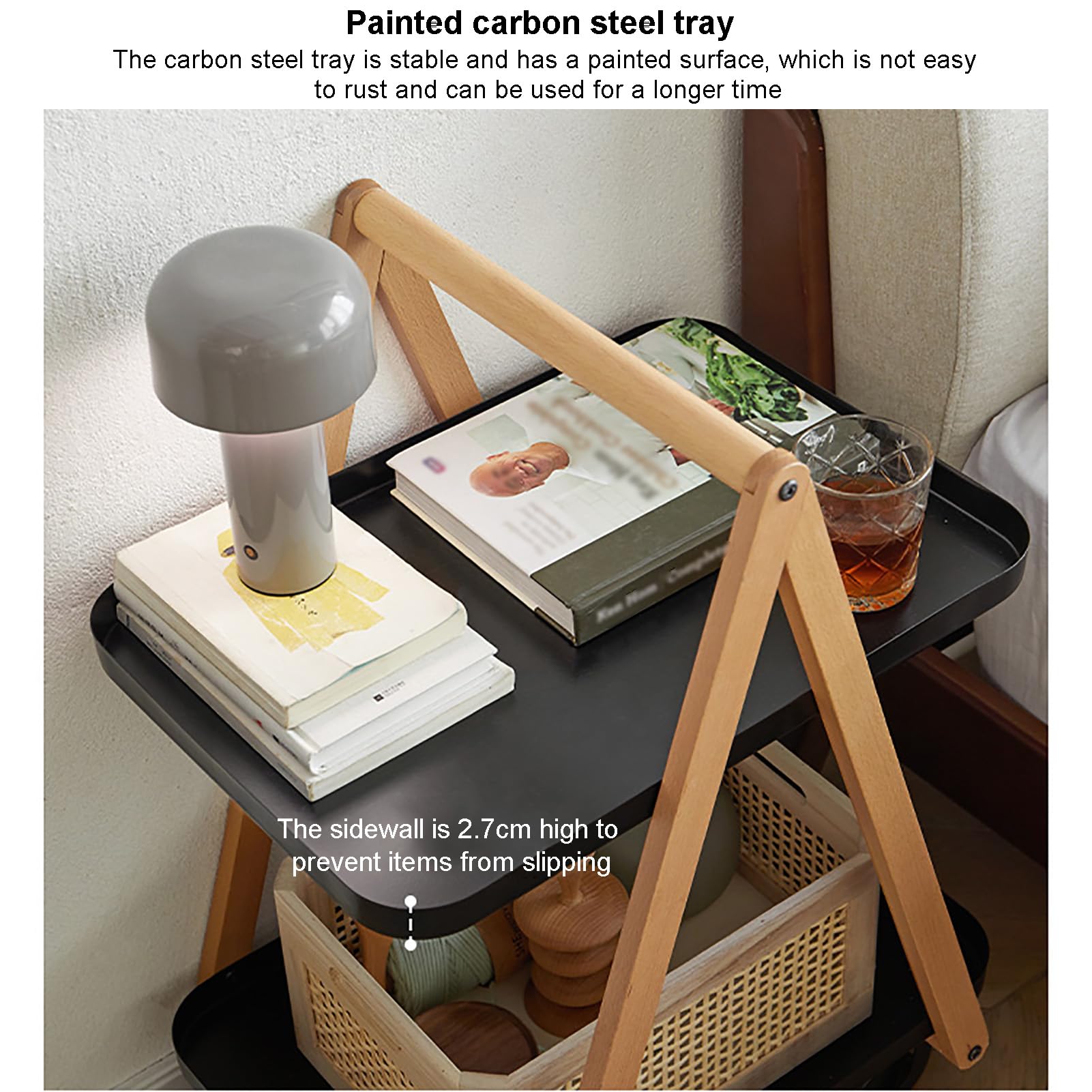 Carrito de Almacenamiento con Ruedas, Mesa Auxiliar de 2 Niveles con Ruedas, Carrito utilitario de Madera para Sala de Estar, Dormitorio, Comedor y Cocina.