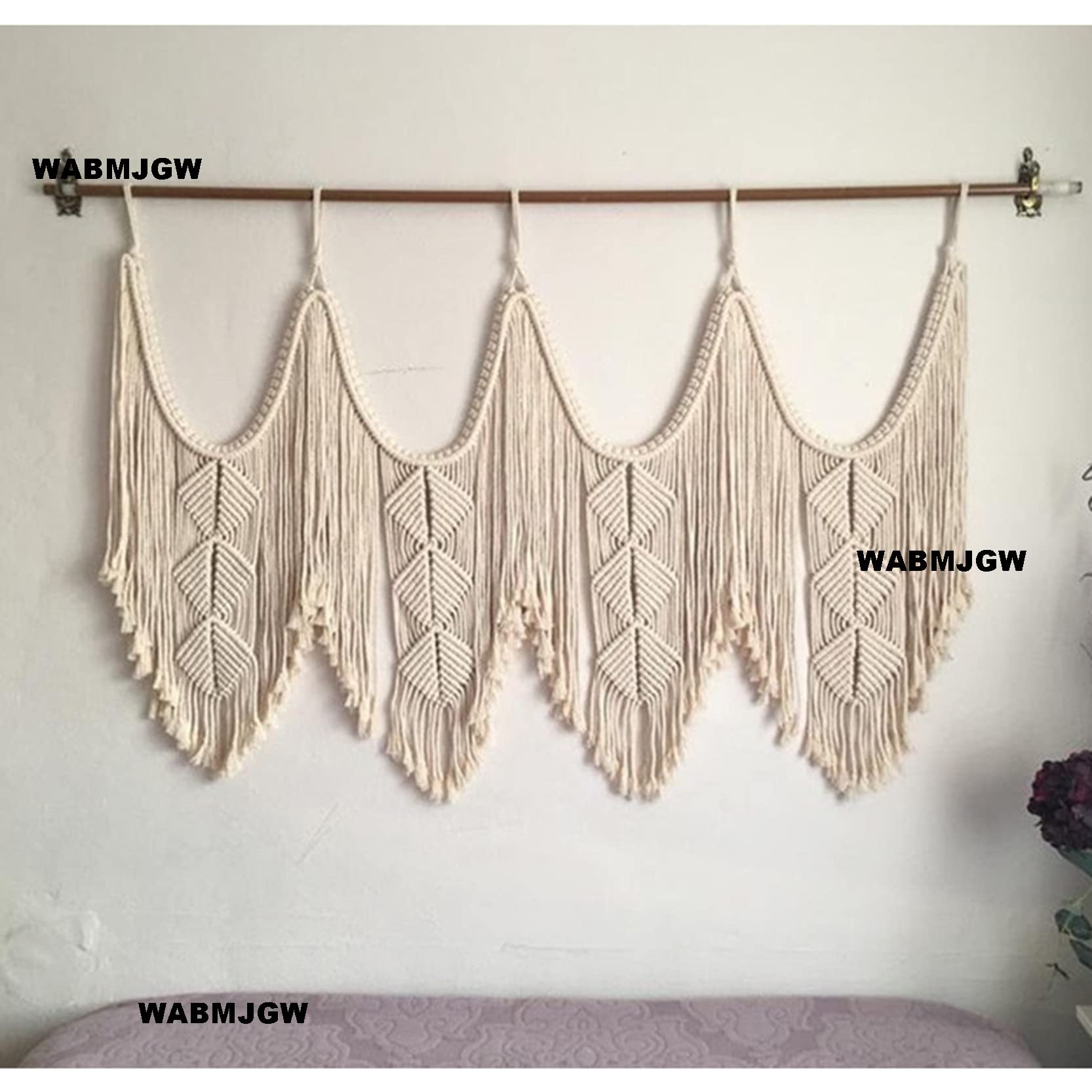 Tapiz Colgante de Pared de macramé Grande Bohemian, con Pasador de Madera, Tapiz de Pared Tejido de macramé Hecho a Mano Borla Arte Cuerda de algodón decoración de Pared,Beige-140x110cm