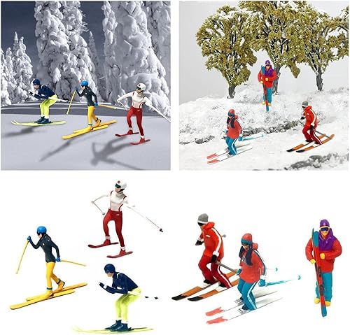 Miniatura 5 de 6X pintadas a mano 1/64 modelo miniatura figuras de esquí mesa de arena escena juguetes mesa gente pequeña micro paisaje diseño decoración