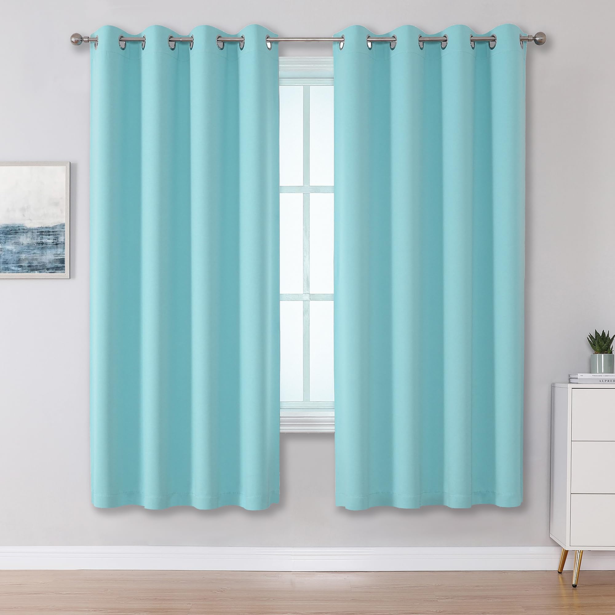 DUALIFE Aqua Curtains for Living Room Bedroom Light Blocking Window Curtains Triple Weave Room Darkening Curtain Panels Thermal Insulated Grommet Top 52X72 — image 1