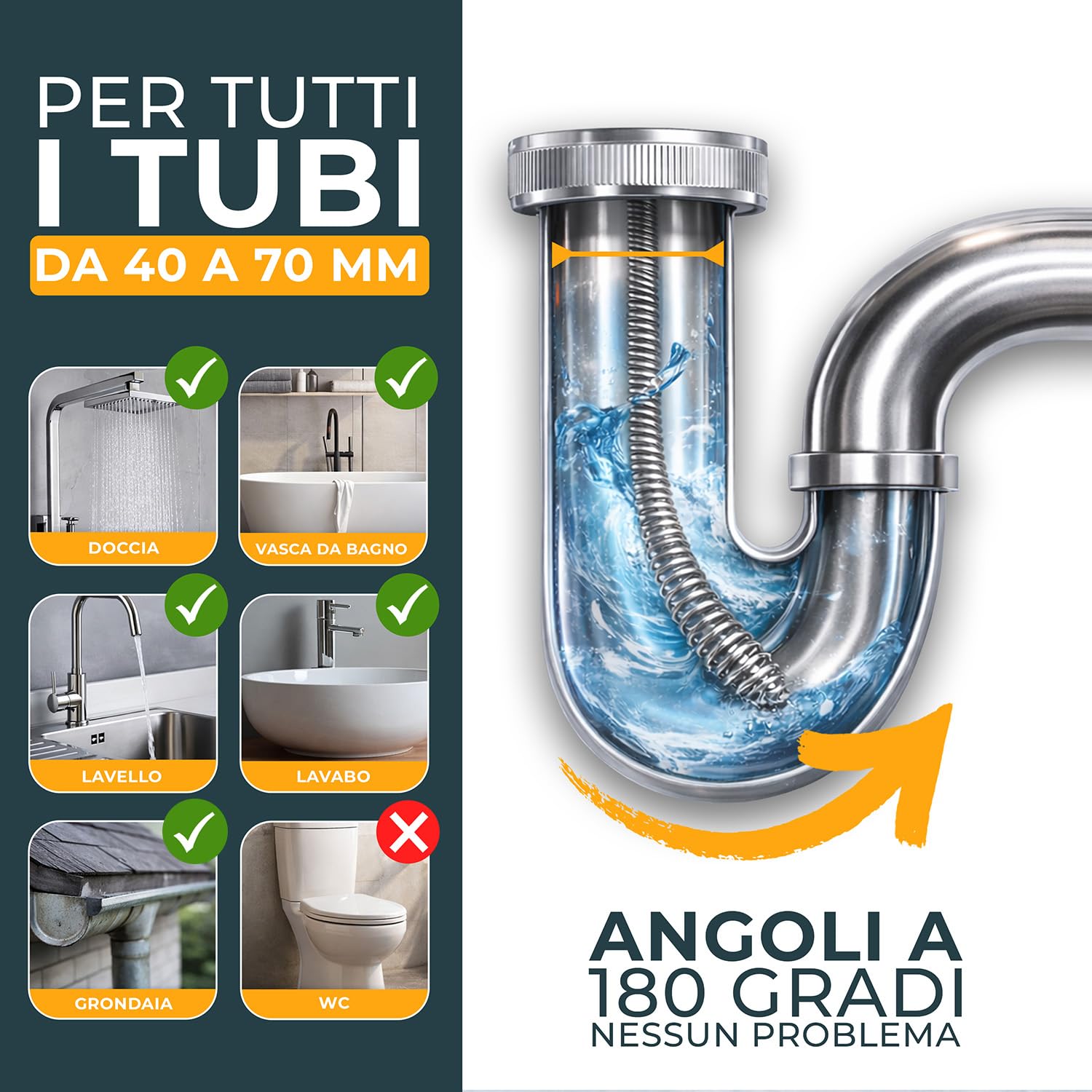 Meisterfaktur Spirale per la pulizia dei tubi [15 metri] – con tamburo in acciaio – Spirale di scarico ideale per una pulizia ecologica dei tubi – La spirale per tubi per veri fai da te (15 m)