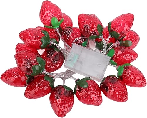 Miniatura 8 de Guirnalda de luces de fresa de 9.8 pies, 20 LED, alimentada por batería, lámpara de iluminación para interiores y exteriores, para boda, hogar,