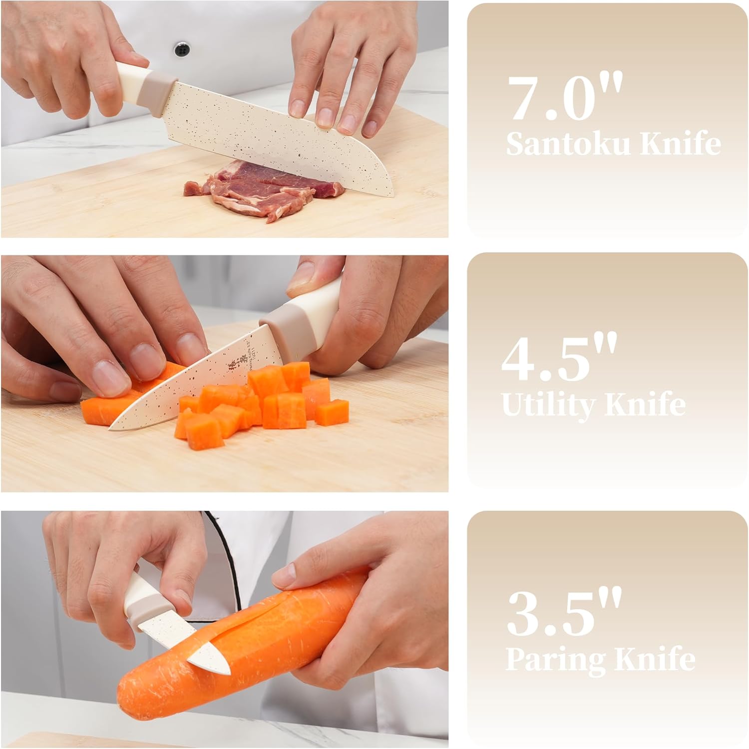 ZHANG XIAO QUAN Knife Set with White Block, High Carbon Stainless Steel Sharp Blades, Built-in Sharpener Kitchen Knife Block Set for Home Cooking