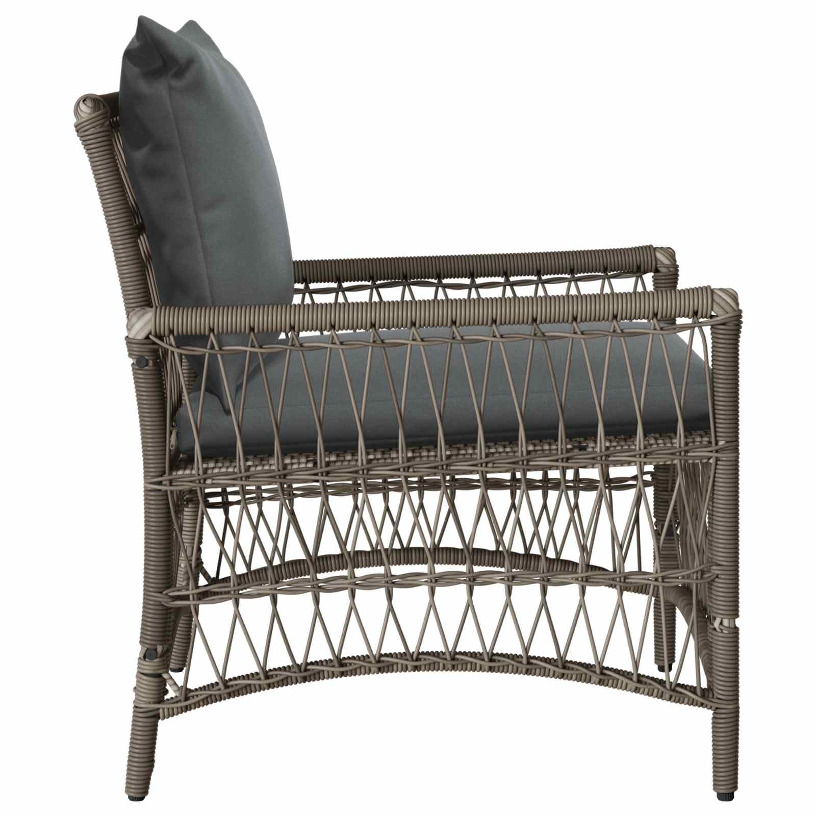 Krzesło ogrodowe szare z poduszką, polirattan, 73 x 61 x 77 cm | Konstrukcja stalowa, ergonomiczna konstrukcja, niskie koszty utrzymania, na taras