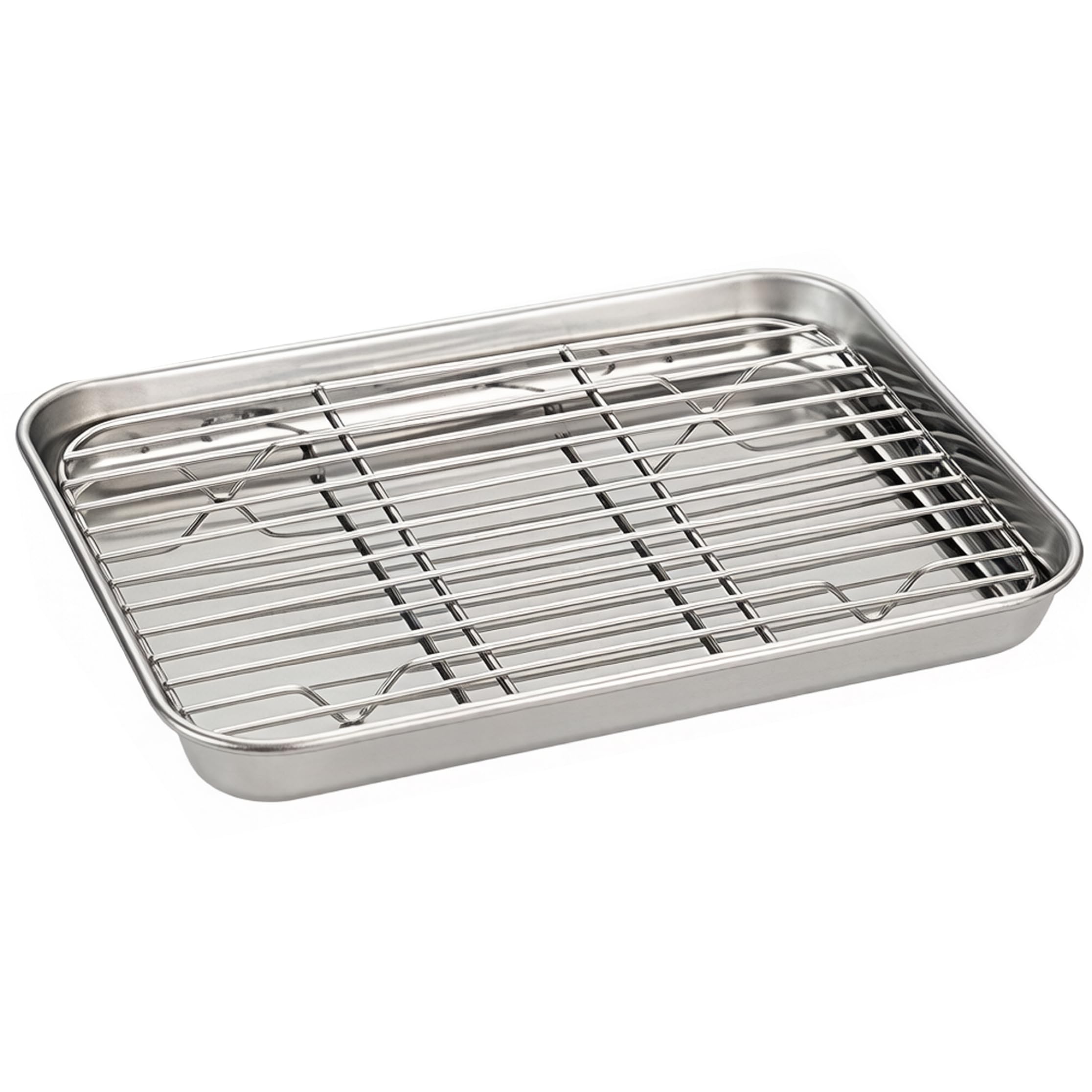 StaZamor 9x7 Inch Stainless Steel Baking Trays with Cooling Rack, Multipurpose Oven Tray for Baking, Steaming, Roasting, Cooking, Kitchen Set