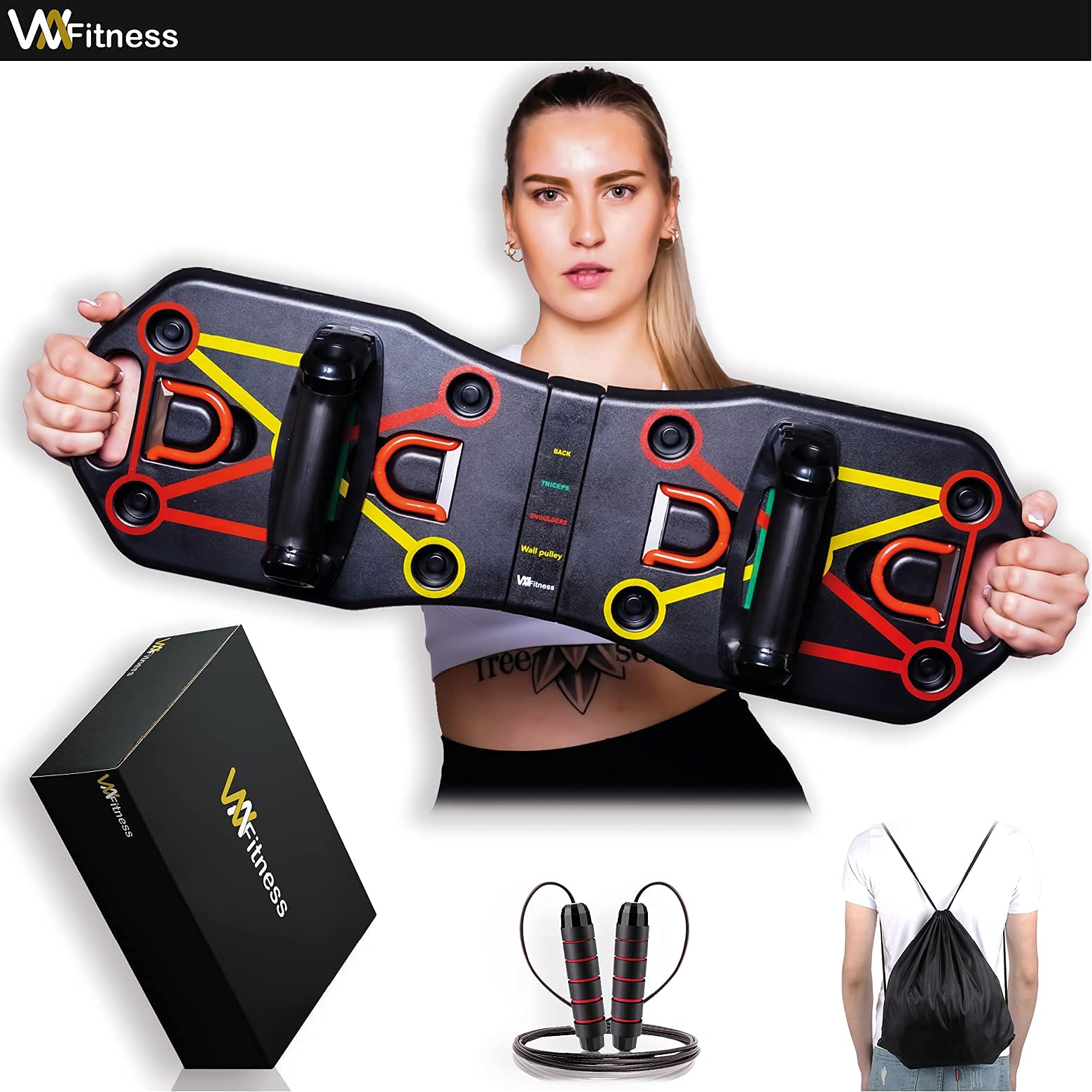 Deskorolka do ćwiczeń push up, wielofunkcyjna deska do pompek z taśmą oporową, sprzęt fitness i skakanka, trening fitness do domu, budowa mięśni, trening dla mężczyzn/kobiet