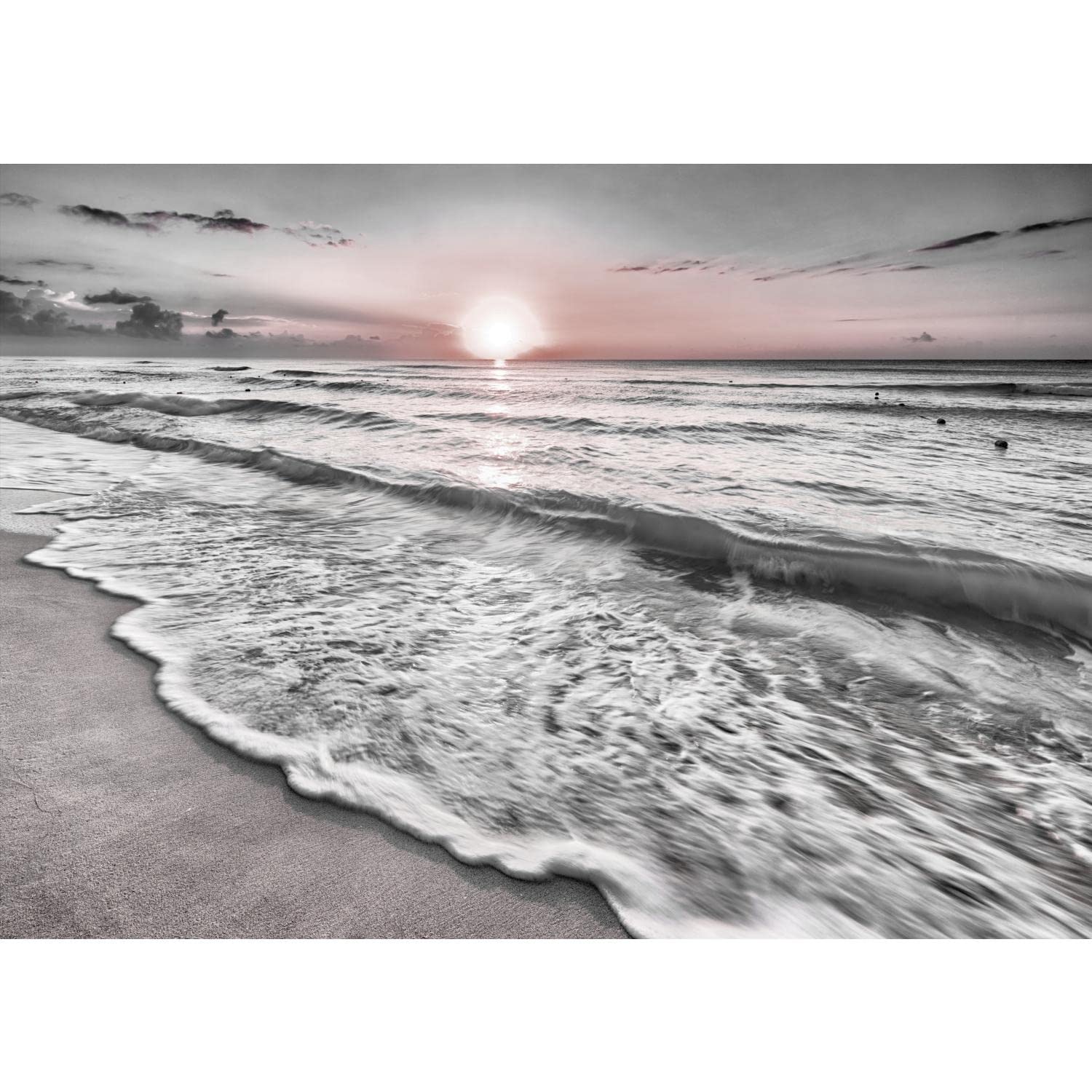 Runa Art H Photo Wallpaper Beac Sea Sunset 352 X 250 Cm Non-Woven Wall Art Xxl Moderne Living Room Bedroom Gray Pink 9467011B