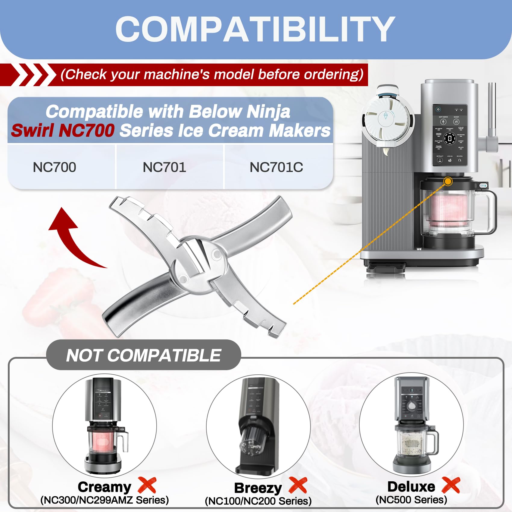 NANOBABY Lame de rechange compatible avec les machines à crème glacée Ninja Swirl de Creami NC700, lame de mélange de rechange pour Ninja Creamy Soft Serve NC701 NC701C, en acier inoxydable, argenté