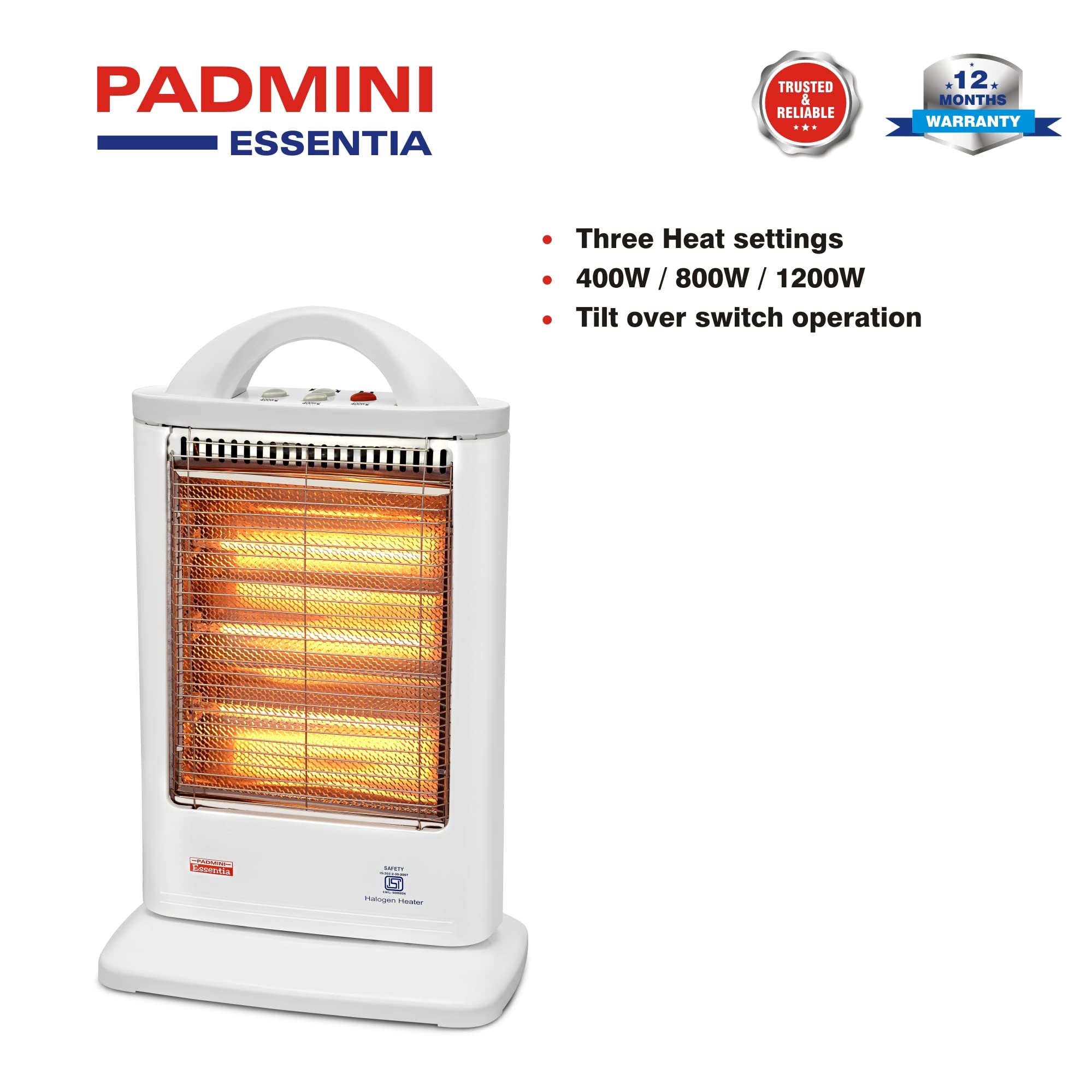 Padmini Halogen Heater (Trylo) 1200 Watts (White) ISI Certified | Room  Heater | 3 Rods | Tilt Over Switch Function | Aesthetic White Look |  Impeccable Build Quality |: Buy Online at Best Price in UAE - Amazon.ae
