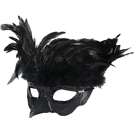 CENFPOLA Black Crow Mask Halloween Mardi Gras Costume Feather Mask Party Masque for Adult