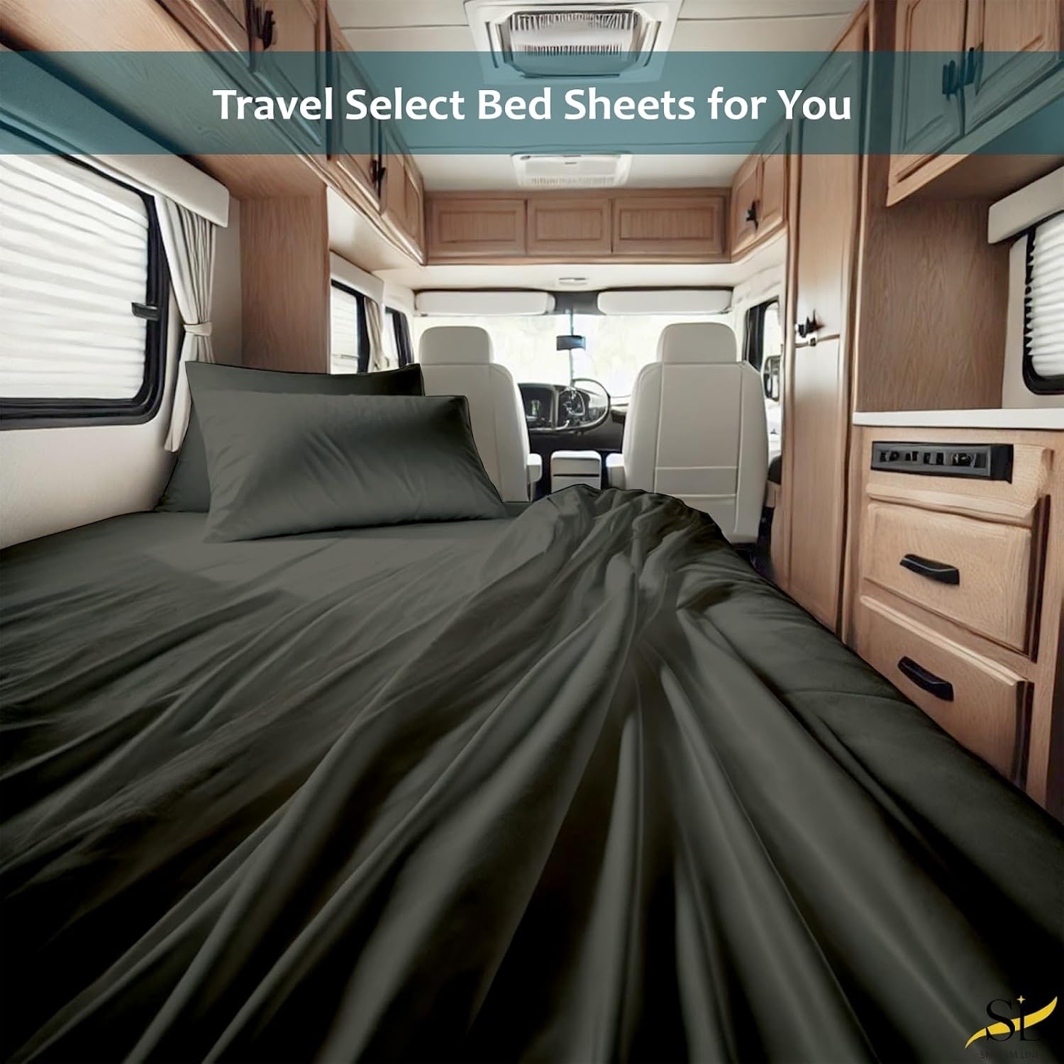 Shreem Linen RV Bunk XL Sheets 42x80, 100% Egyptian Cotton 4-Piece Camper Bedding Set, Fits 10-12" Deep RV Mattress, Dark Grey
