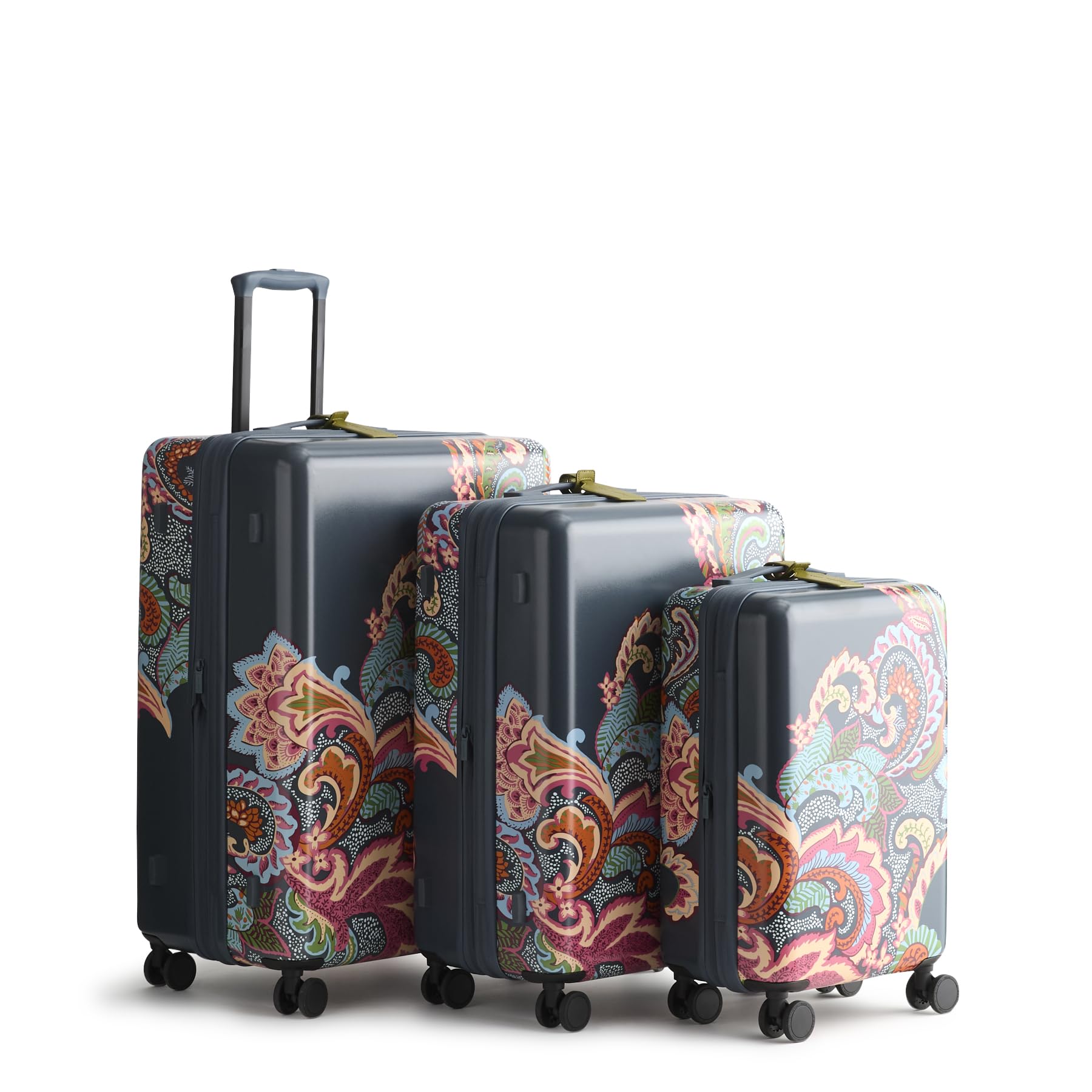 Hardside 3 Piece Luggage Set, Leaf Me Not Paisley Dark Slate, One Size