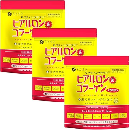 Amazon ファイン ヒアルロン コラーゲン 還元型コエンザイムq10 袋タイプ ヒアルロン酸 コラーゲン エラスチン サプリ 粉 国内生産 30日分 1日7g 210g入 3個セット ファイン Fine Japan ドラッグストア