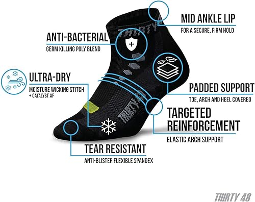 Miniatura 19 de Thirty48 Calcetines de ciclismo de corte bajo para hombres y mujeres Calcetines deportivos transpirables unisex [3 pares] Negro/Verde,[3 pares]