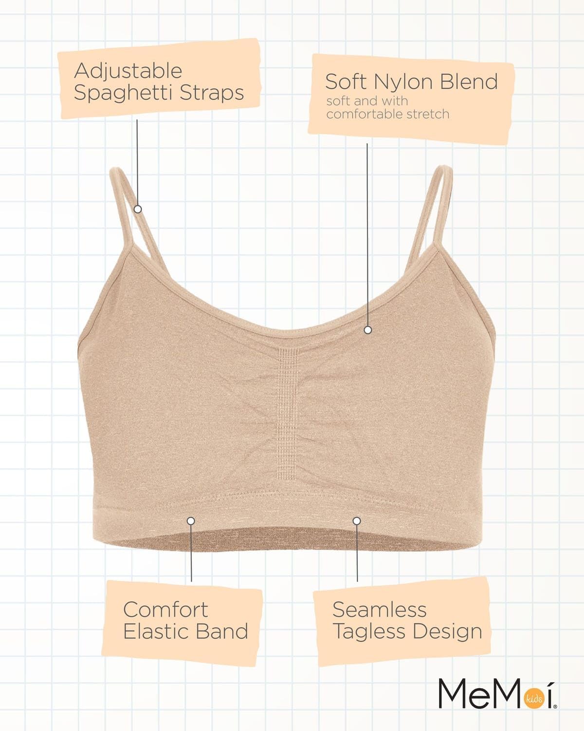 MeMoi Girls' 2 Pair Pack Gathered Front Cup Training Bra