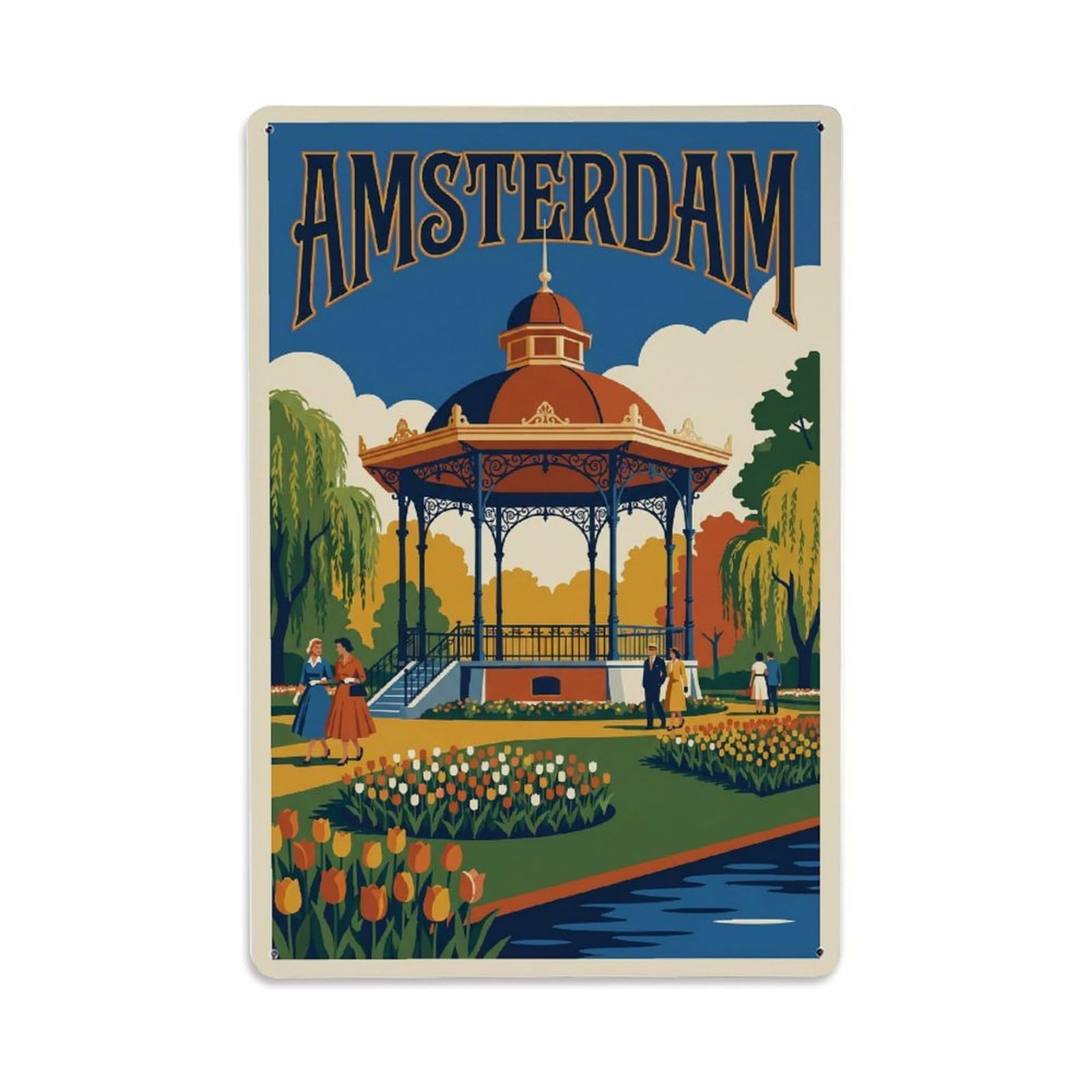 Vintage Travel Pavilion Netherlands Elegant 1 Metal Tin Sign Plaque Wall Decor for Cafe, Club Bar, Office, Home Garden Metal Poster 8x12Inch