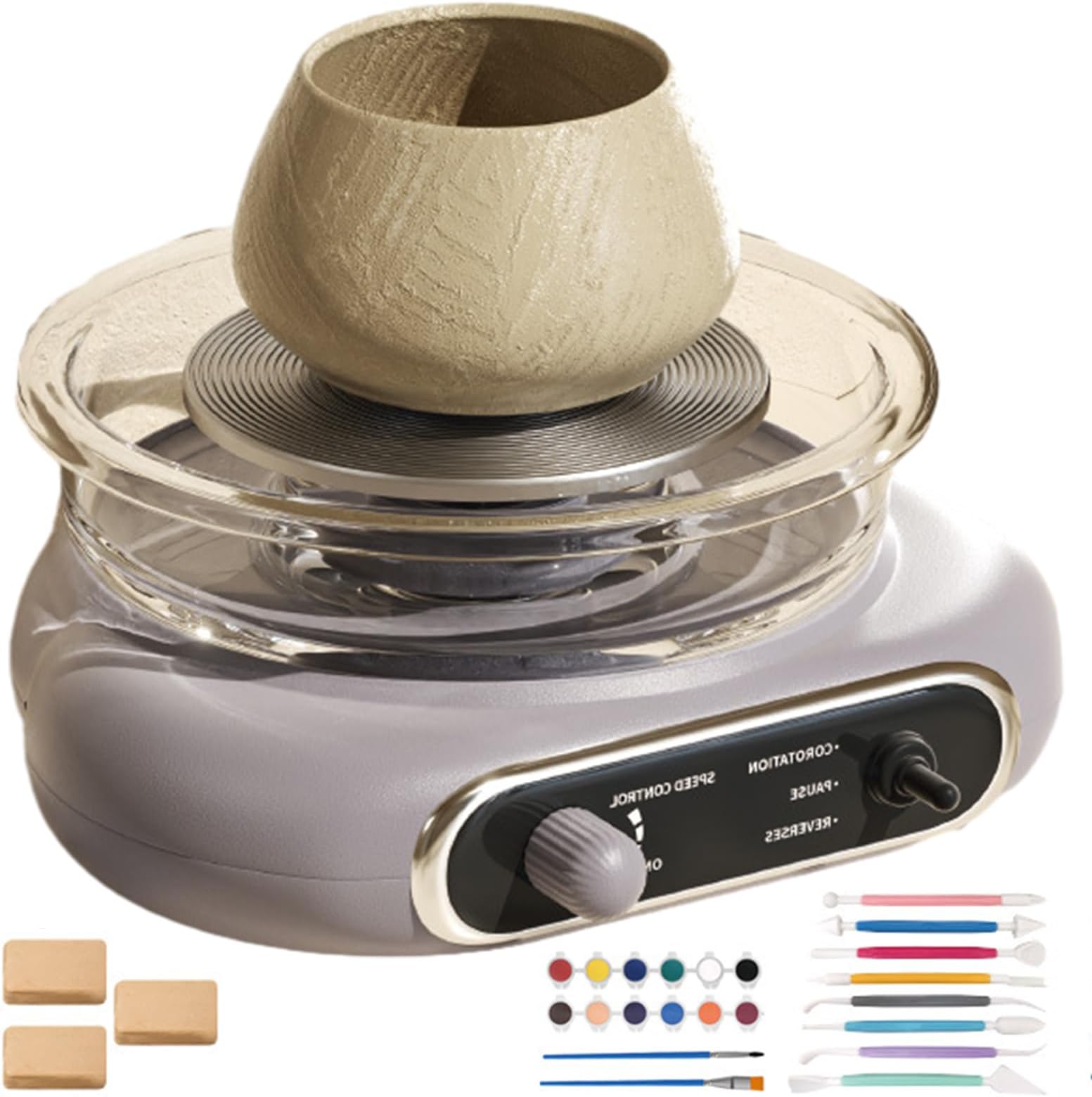 Mini Electric Pottery Wheel Ceramic Machine, Pottery Forming Machine with Adjustable Speed & Pause Pedals, Clay Modelling Tools DIY Pottery Kit for Kids Adults Beginners gray