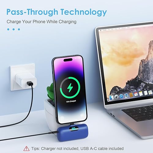 Miniatura 2 de Mini cargador portátil USB C, batería de carga rápida mejorada de 5000 mAh PD con conector USB-C integrado, pantalla LCD, compatible con iPhone 16,