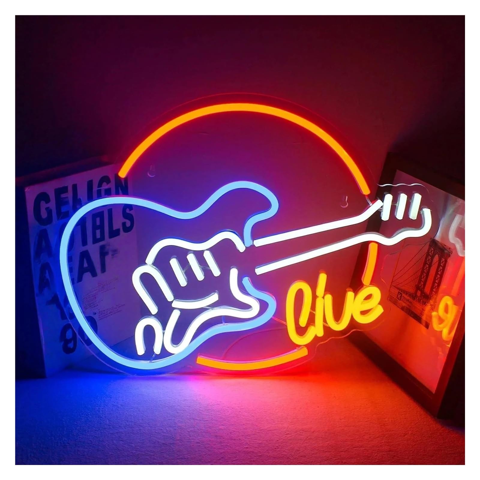 Wiszące neony artystyczne Żywy Neonowy Znak Gitara Muzyka Zasilany Przez USB Dekoracja Ścienna Lampy Do Studia Muzycznego Pokój Bar Impreza Klub Dekoracyjny 32x40 Cm