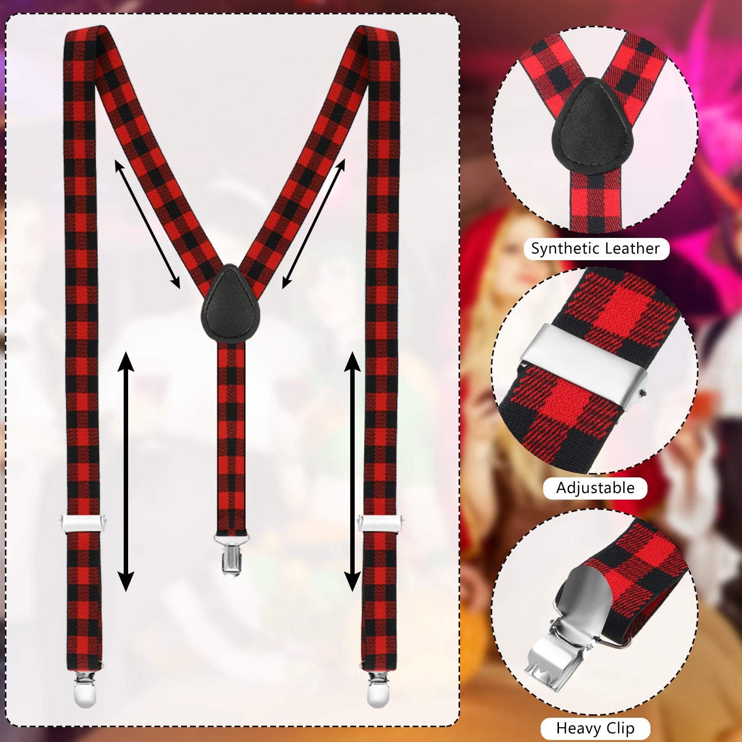 SATINIOR 3 Pcs Halloween Nerd Costume Accessory Kit,Plaid,Black Red