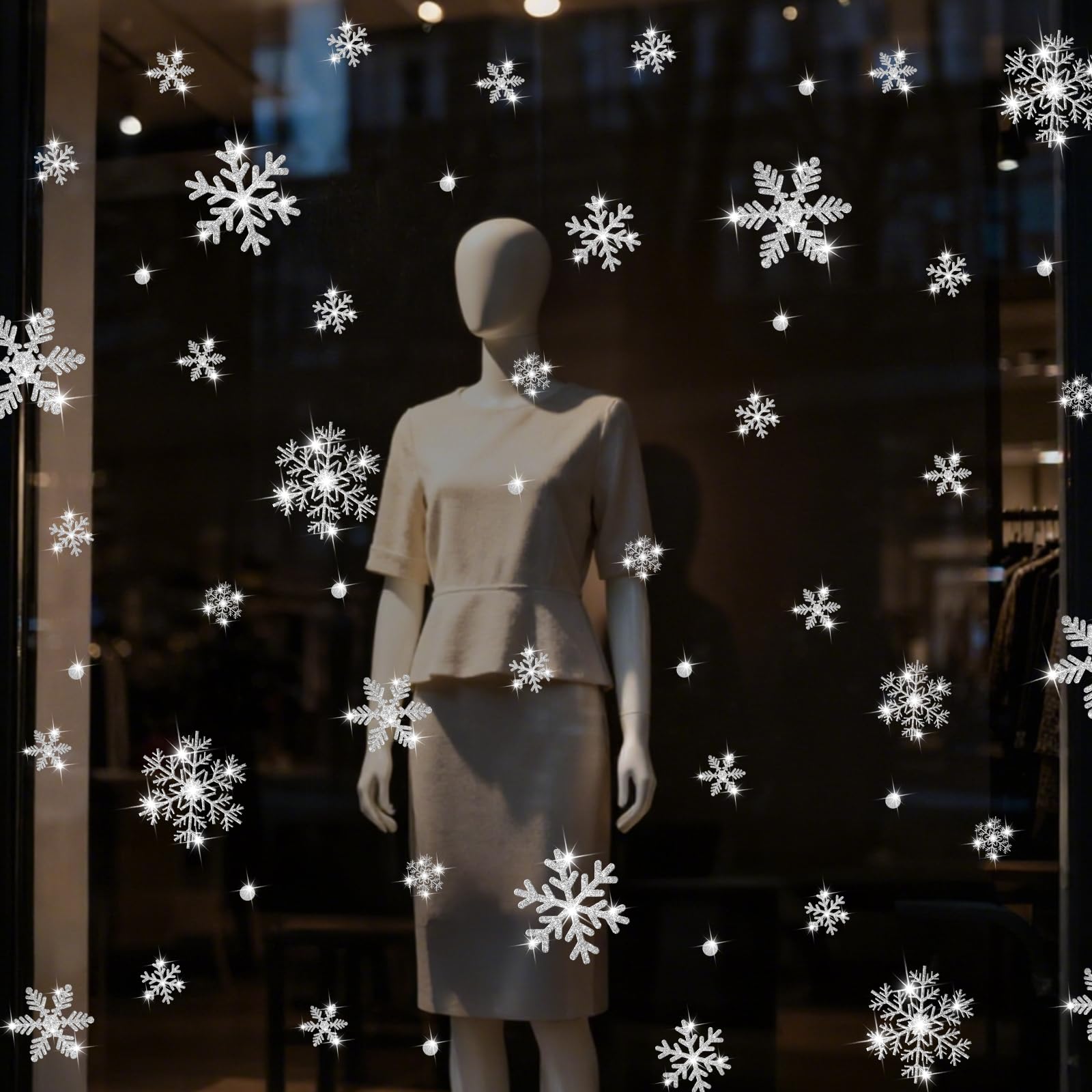 LUDILO 240 Stück Weihnachts-Fensteraufkleber, glitzernde Schneeflocken, Fensteraufkleber, statische Fensteraufkleber für Weihnachtsdekorationen, Fensterdekoration, Ornamente, Weihnachtsfeier