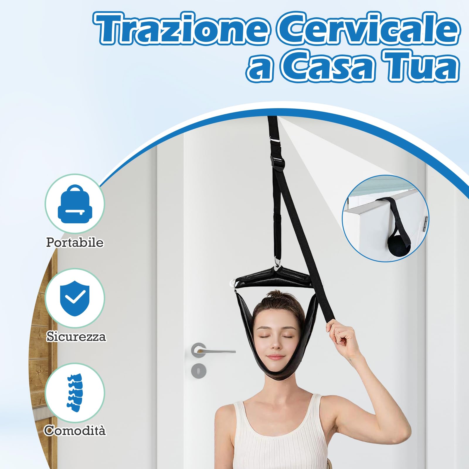 Dispositivo di Trazione del Collo Cervicale Regolabile Sopra la Porta, Nero