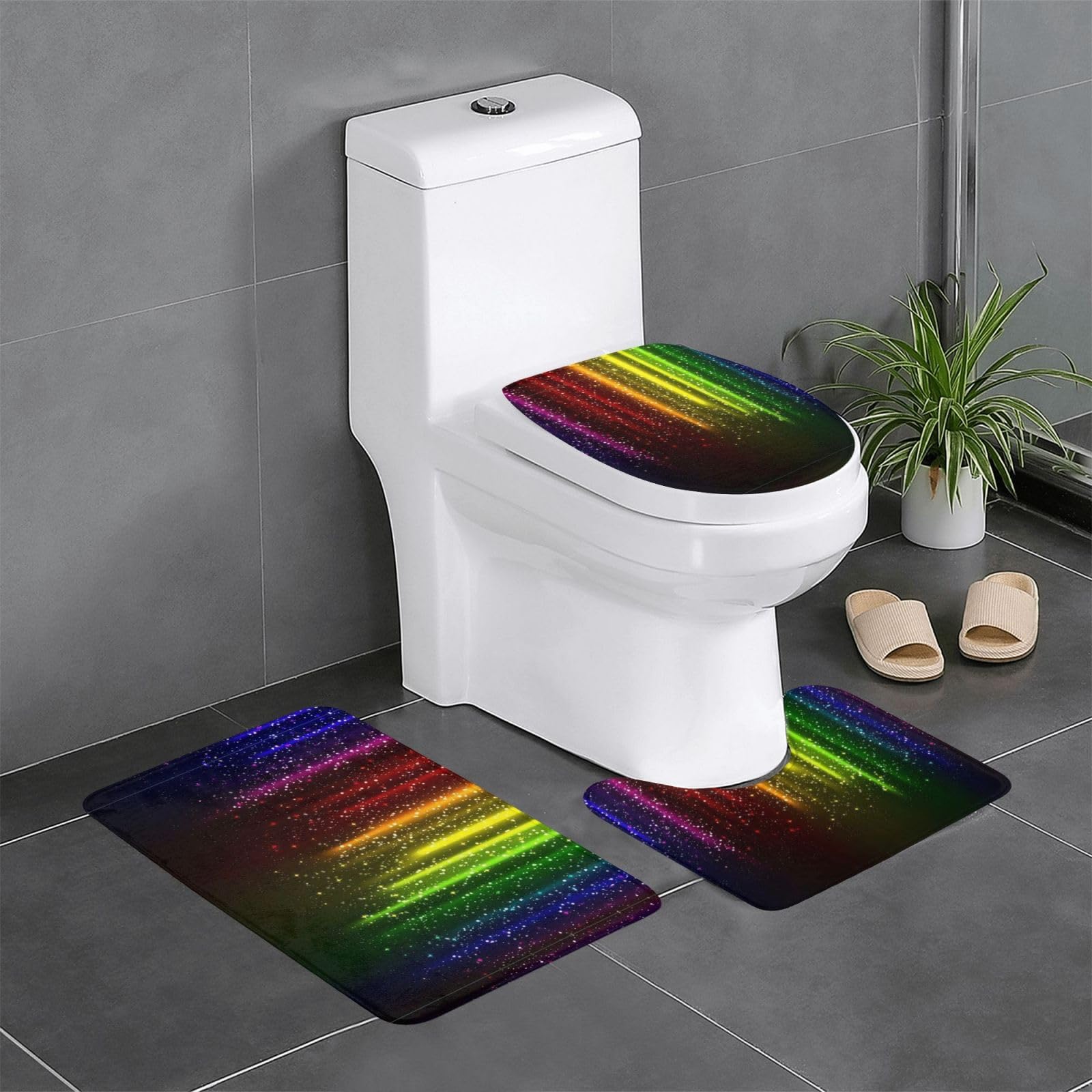 Tapis de salle de bain arc-en-ciel fluo pour éviter les glissades au sol