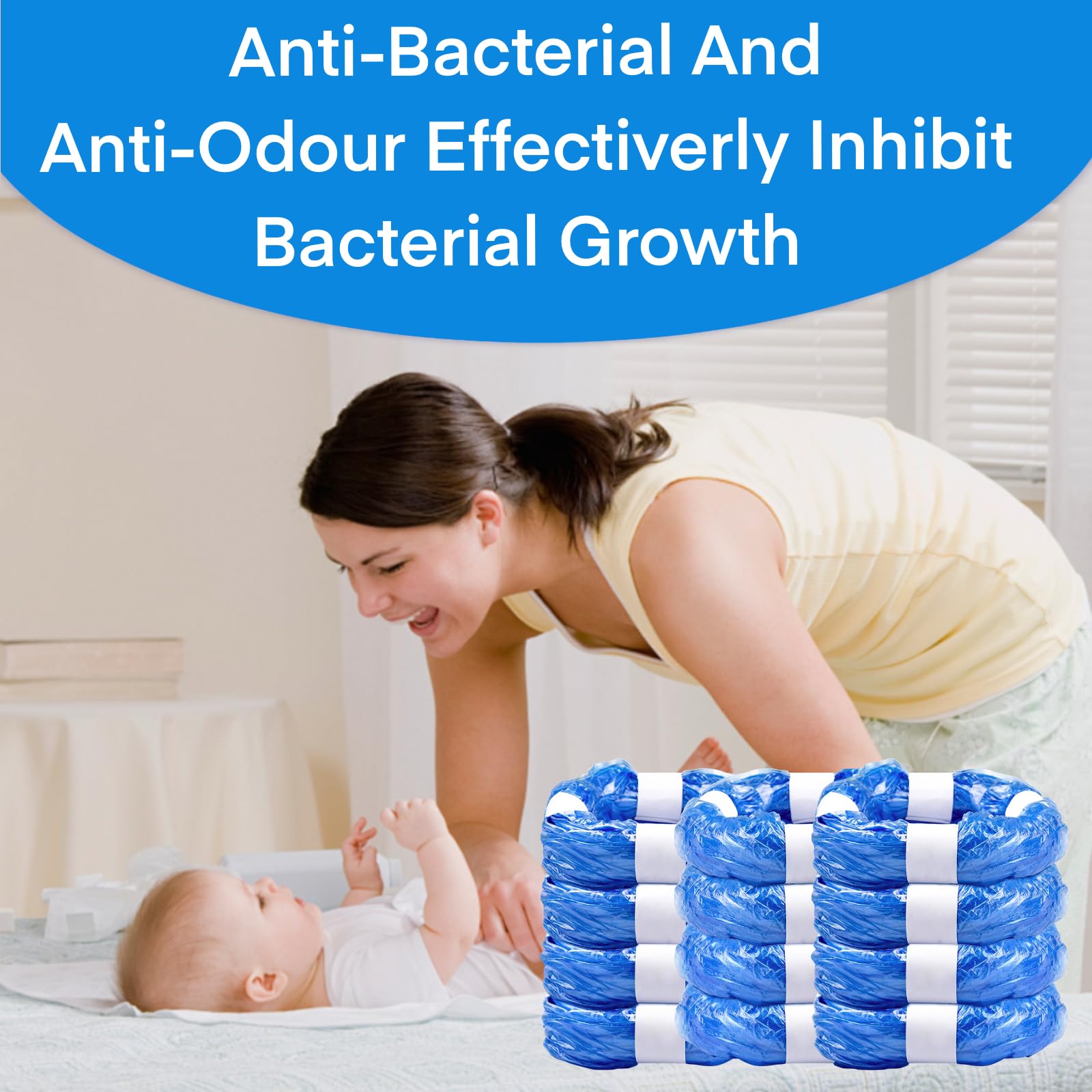 12 Recambios Contenedor de Pañales, 4,5M Recambios Papelera Pañales,Bolsa de Relleno para Papelera Pañales Bebe Compatible con Tommee Tippee,Angelcare, Foppapedretti,LitterLocker,etc.(Azul)