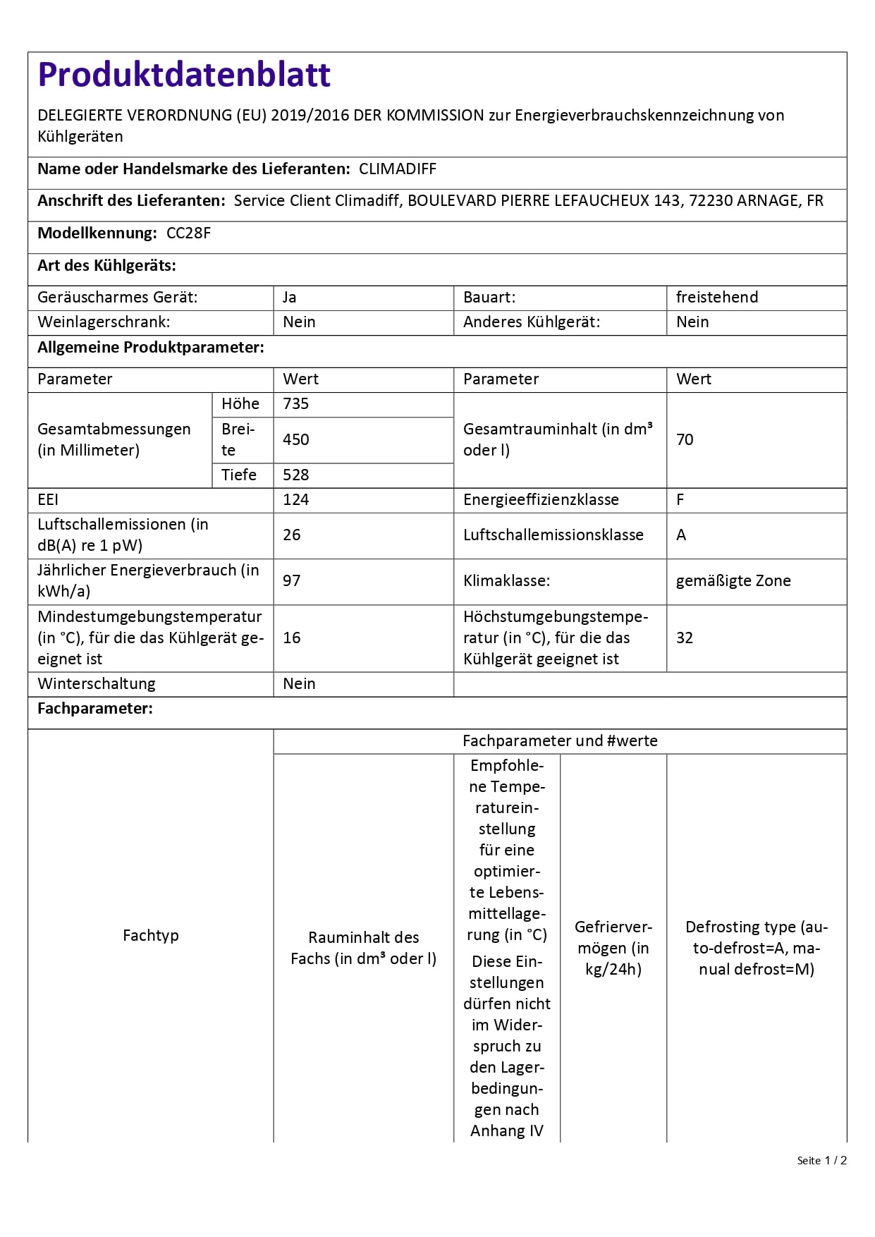 CLIMADIFF Cave de service CC28F 28 bouteilles