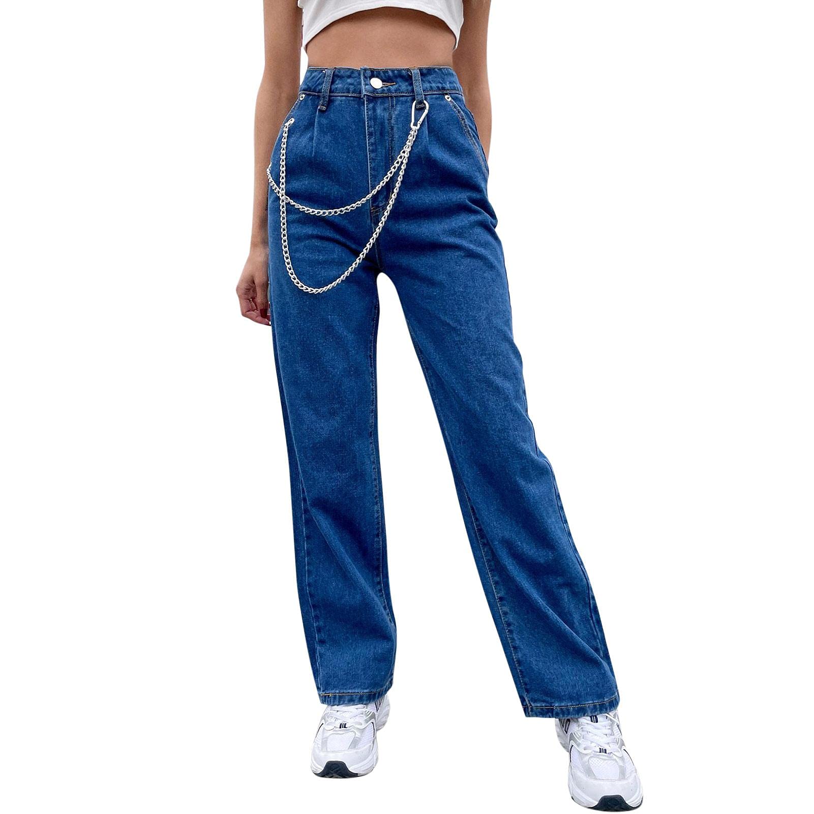 Jeans Larghi a Vita Alta WDBK Womens, Strench Retro Pantaloni Dritti Jeans  a Colori Solidi con Catena in Vita (Dimensioni: XS, S, M, L) : Amazon.it:  Abbigliamento