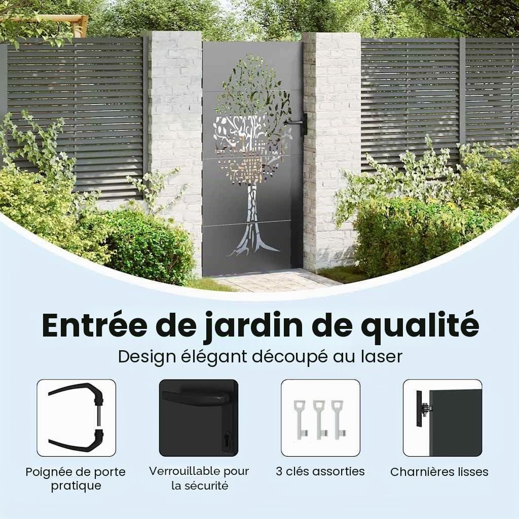 vidaXL Porte de Jardin Noir 85 x 175 cm Acier peint par poudre, Jardin et terrasse, portail rectangulaire moderne, entrée stylée, résistant aux intempéries et écolo