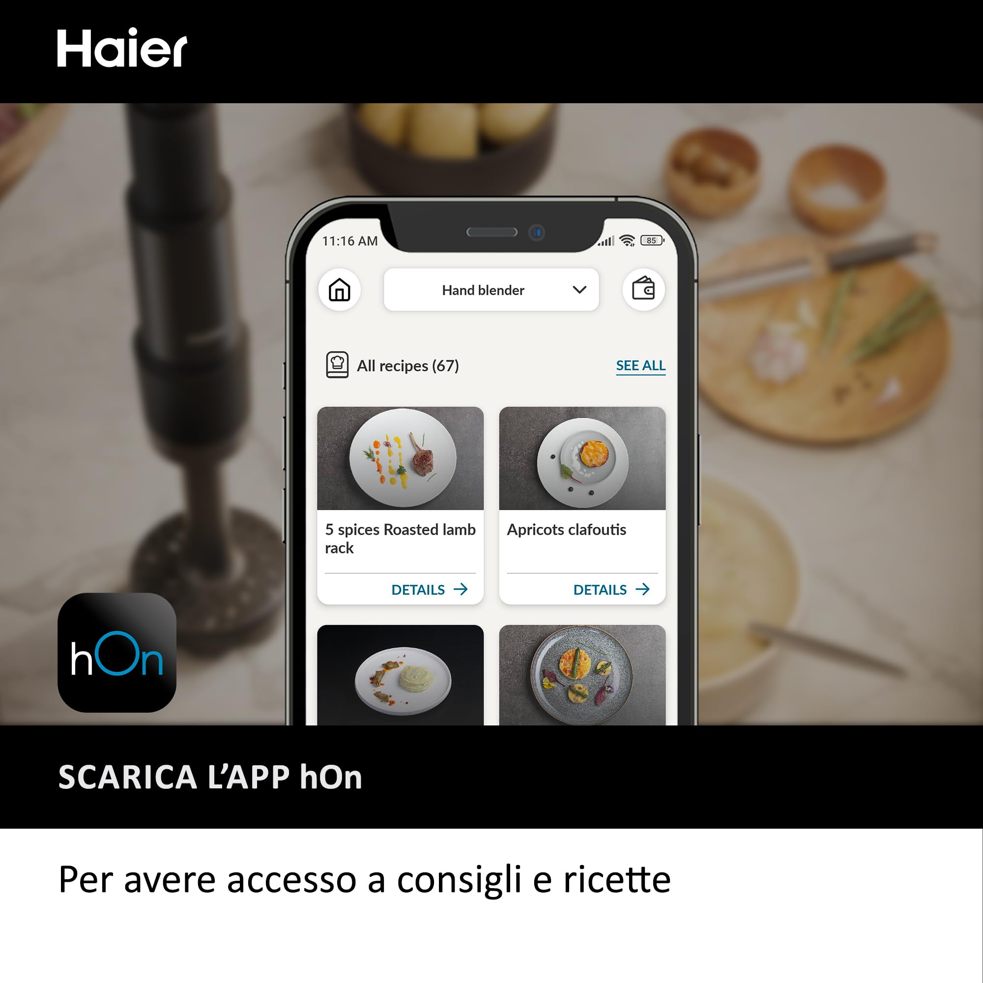 Frullatore a immersione Serie 5 Haier, potenza 1000 W, Frullatore a immersione con velocità variabile, Opzione a impulsi, 3 Lame [Nero]