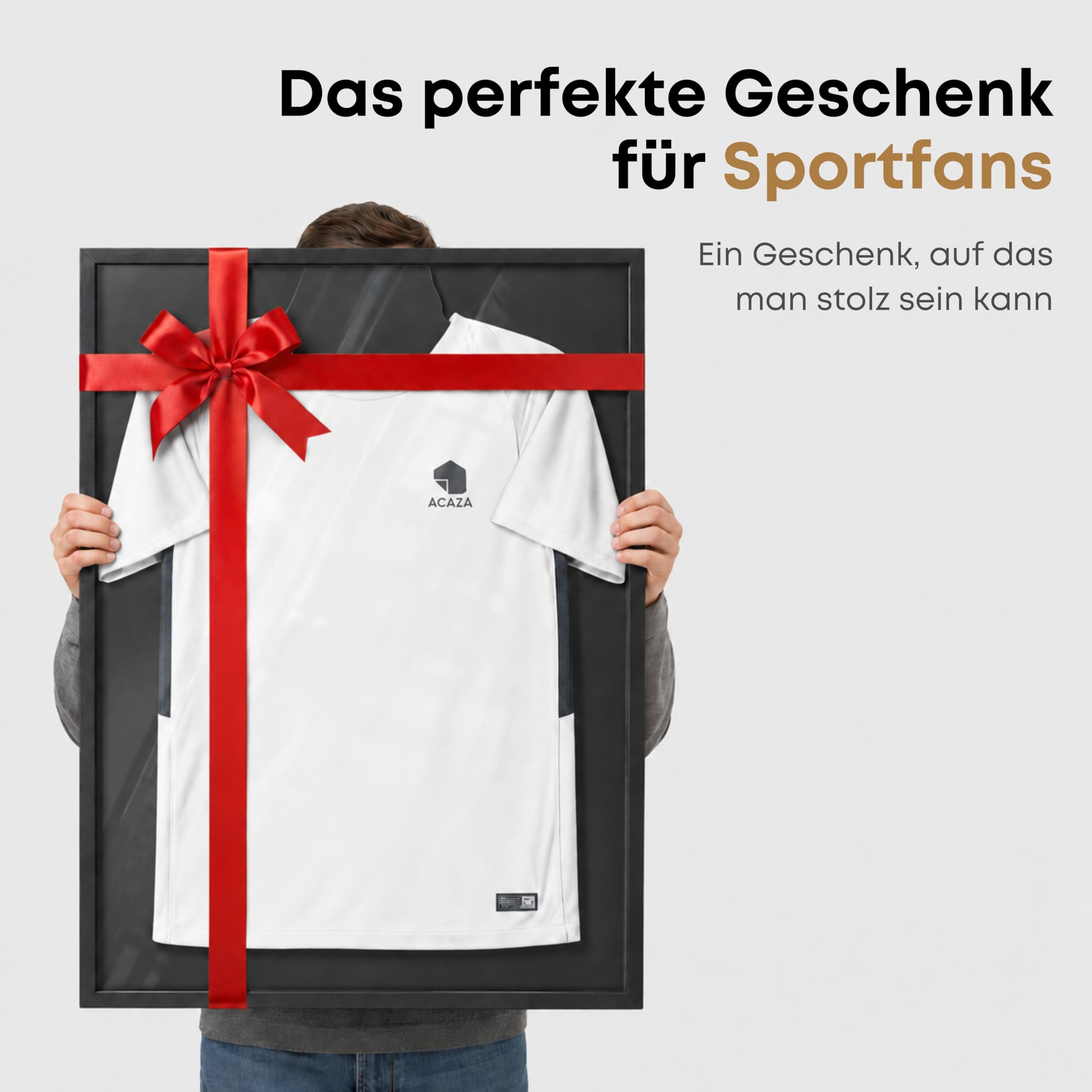 ACAZA Trikotrahmen 70 x 90cm XL Groß, 3D Bilderrahmen tief zum befüllen mit Fußball-, Eishockey-, Rugby-, NBA-trikot, mit Aufhänger, Holz und Acrylglas, Schwarz