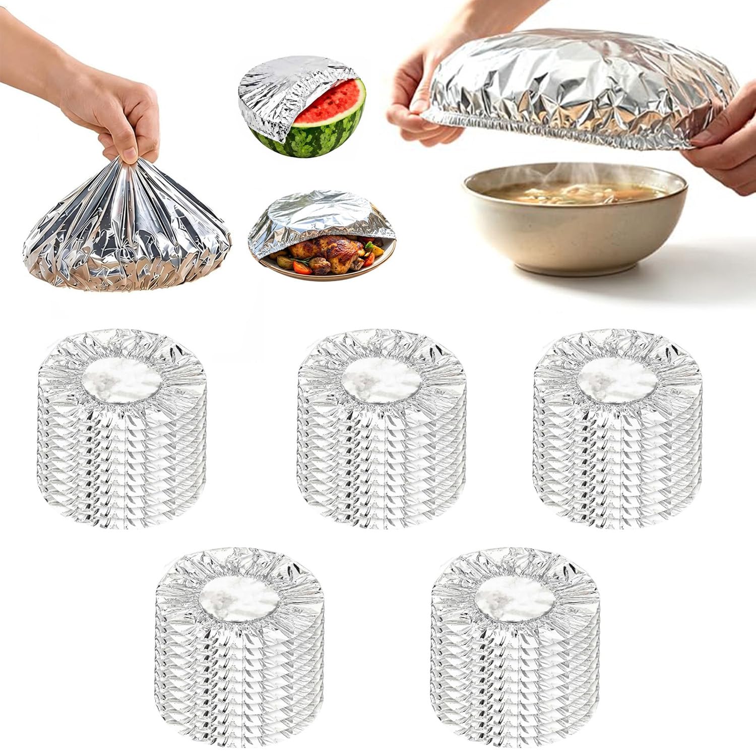 Reusable Aluminum Foil Elastic Food Covers, 50 Pcs