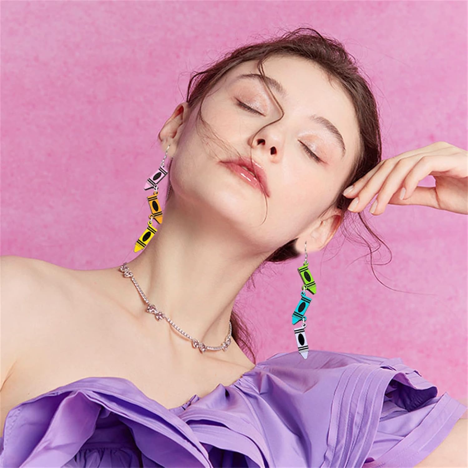 ONLYJUMP Crayon Pencil Teachers Earrings for Women Lightweight Wooden Librarian Reading Teacher Earrings Handmade Funny Wooden Pencil Book Dangle Earrings - Image 4