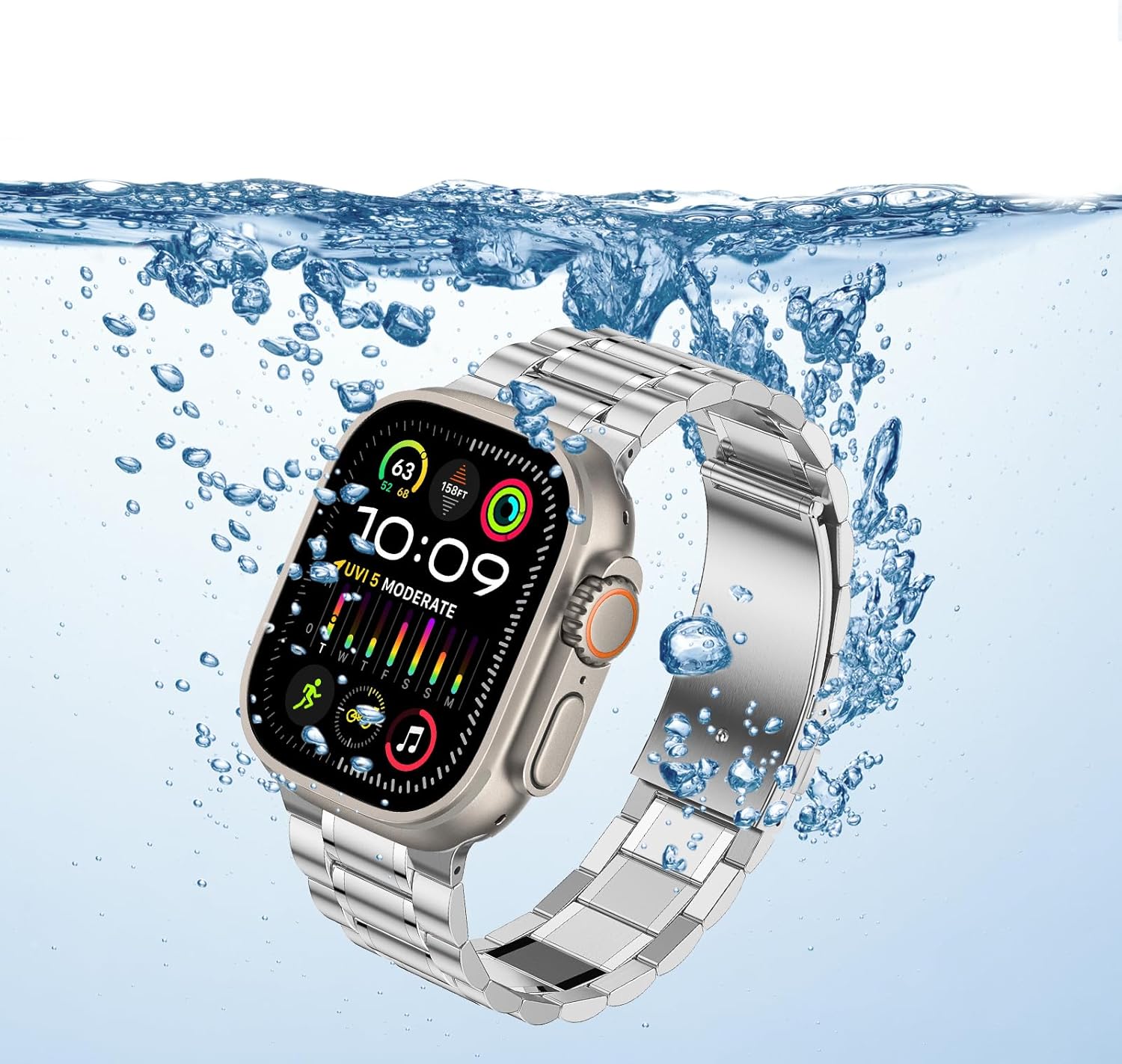 Anlinser Metal Bands Compatible with Apple Watch Band 49mm 46mm 45mm 44mm 42mm Women Men, Five-link Stainless Steel Strap for iWatch Ultra 3/2/1 SE Series 11 10 9 8 7 6-1 (Silver) - Image 5