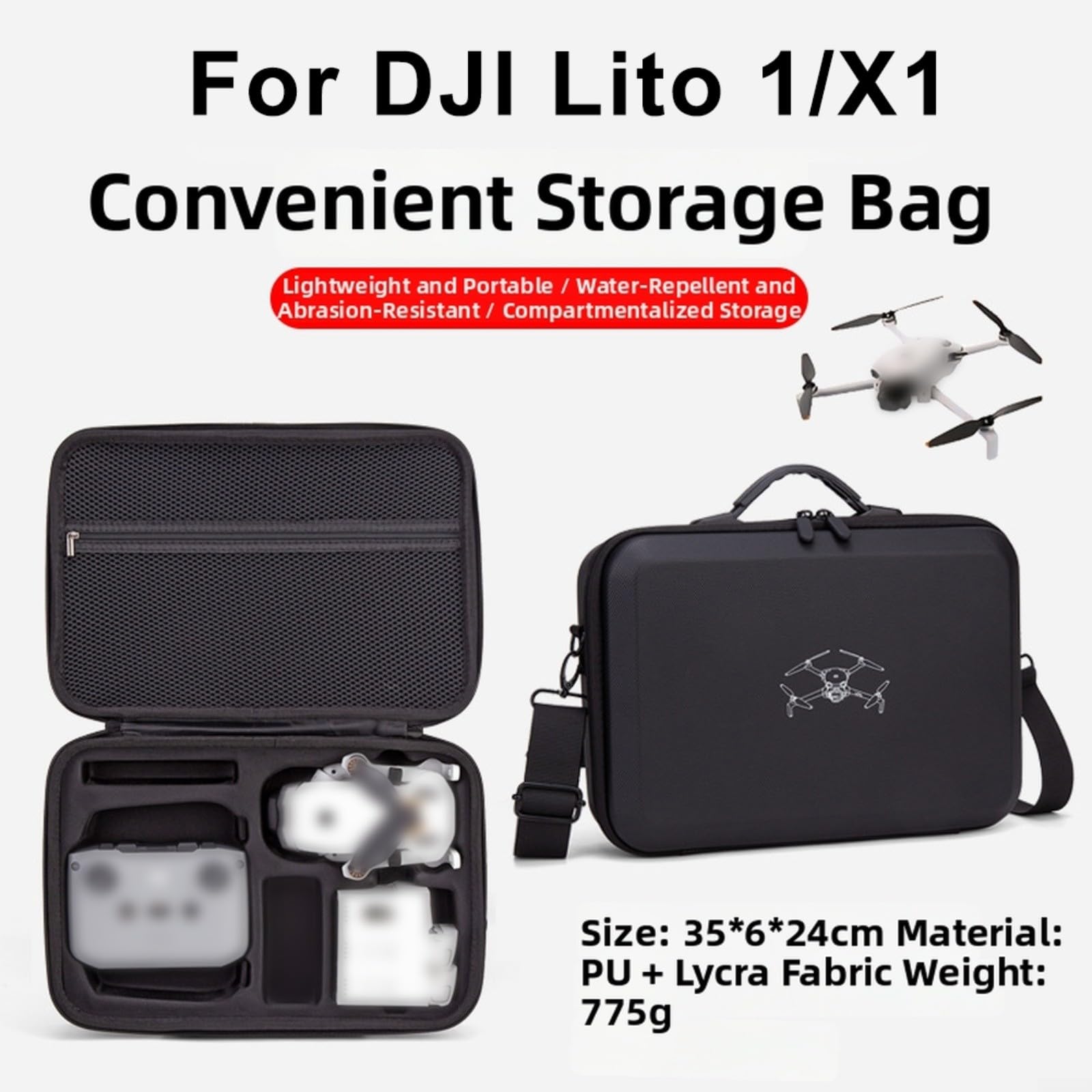 Bolsa bandolera de poliuretano para DJI Lito 1, versátil bolsa de almacenamiento cruzada de hombro con correa, solución de transporte protectora ligera para viajes y actividades al aire libre, negro