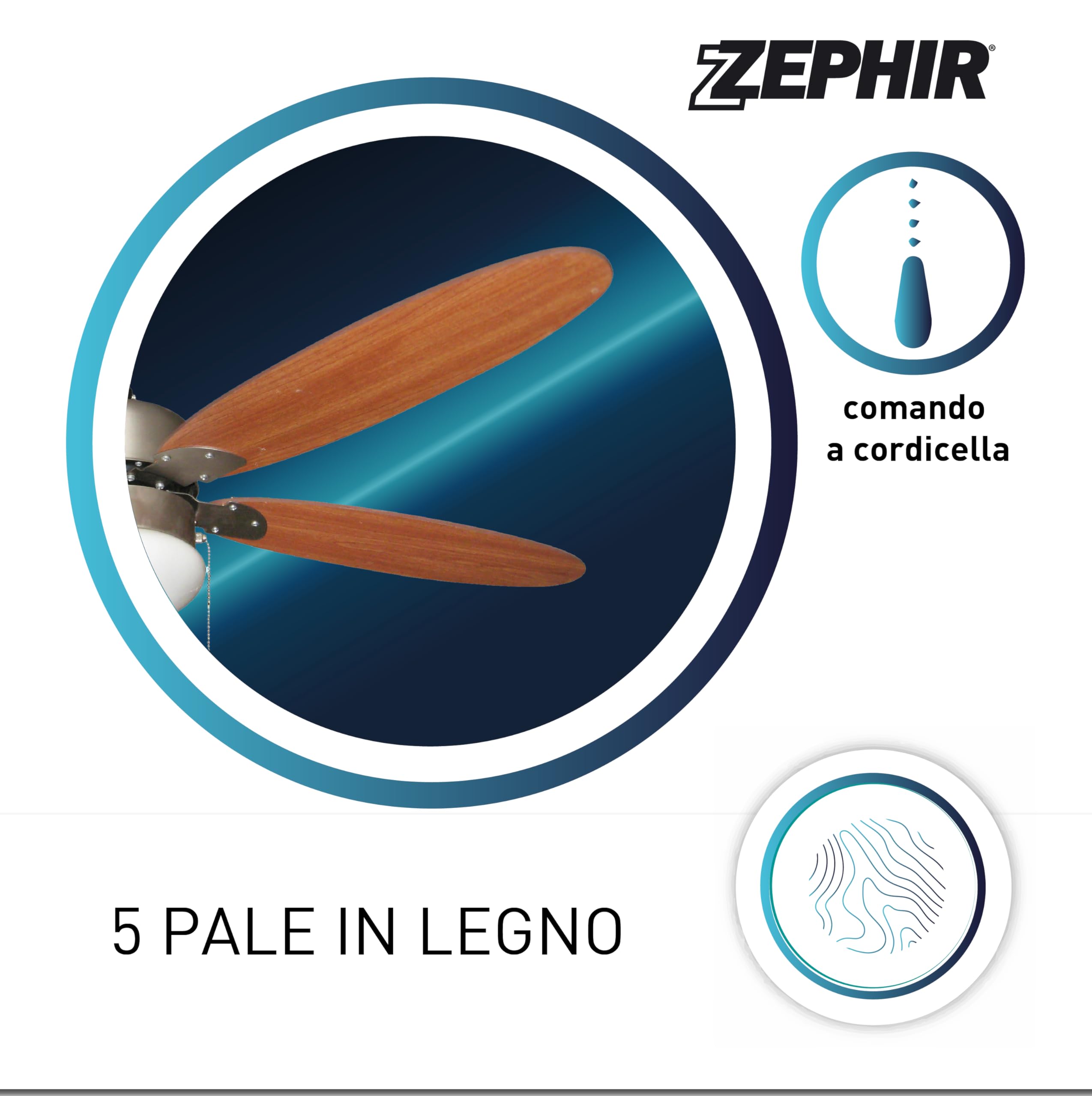 Zephir ZFS9110M Ventilatore da Soffitto con Lampada, Marrone, a risparmio energetico, 230v, 50hz, ferro, legno