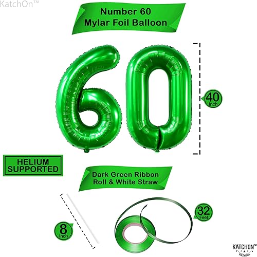 Miniatura 4 de KatchOn, Globo verde oscuro del número 60, 40 pulgadas, número 60, decoraciones de cumpleaños 60 para hombres, globos del número 60 para cumpleaños,
