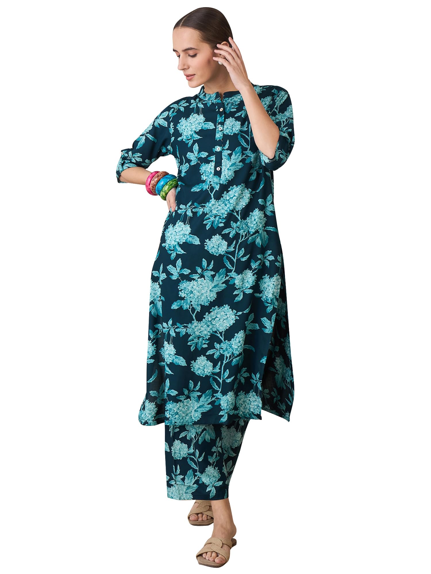 Indo Era Women's Straight Viscose Rayon Floral Printed Kurta & Palazzo Set (IESTR10097) in multi