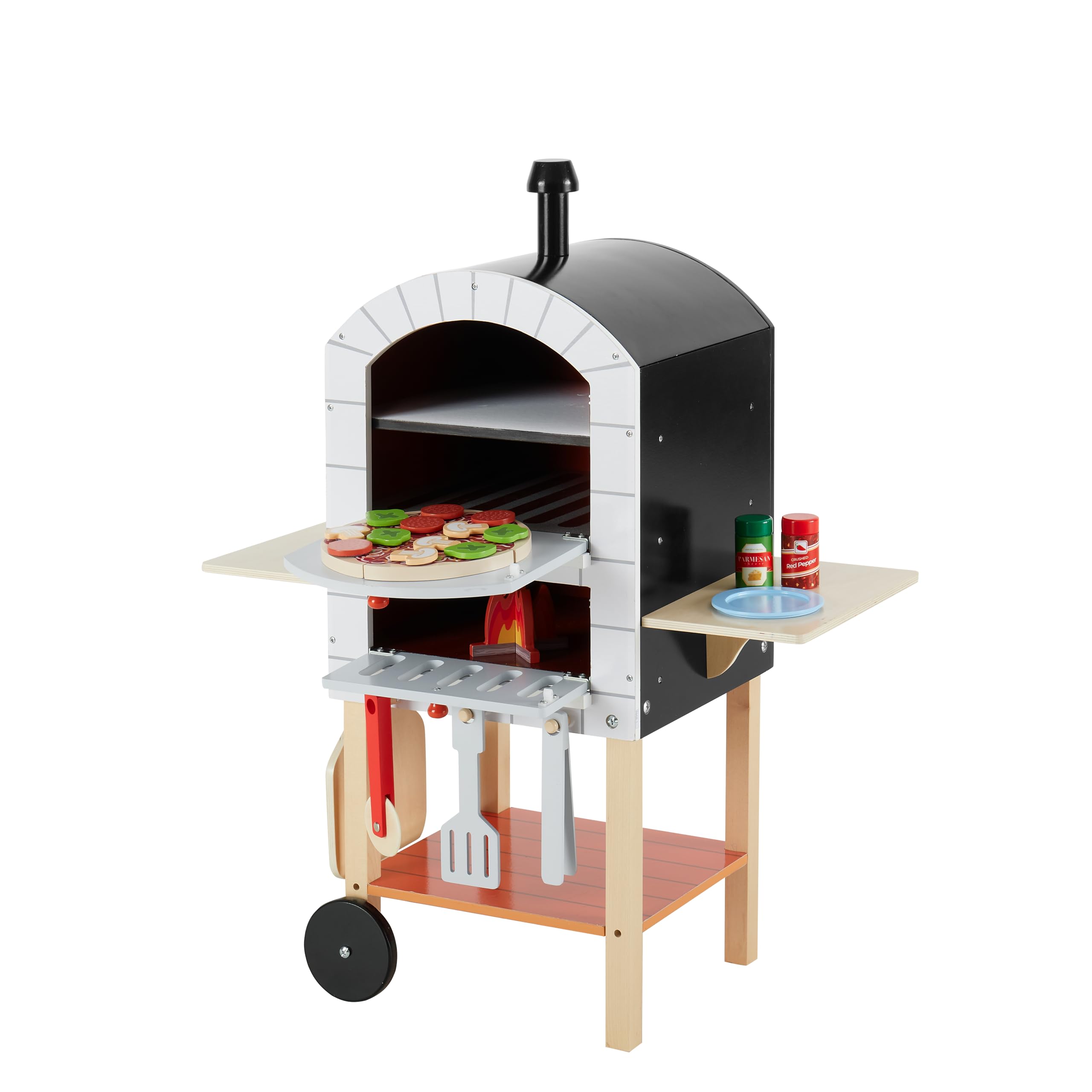 Teamson Kids My Little Helper Pizza Oven & 24 pc. Accessory Set with Cooking Utensils and Pizza Toppings