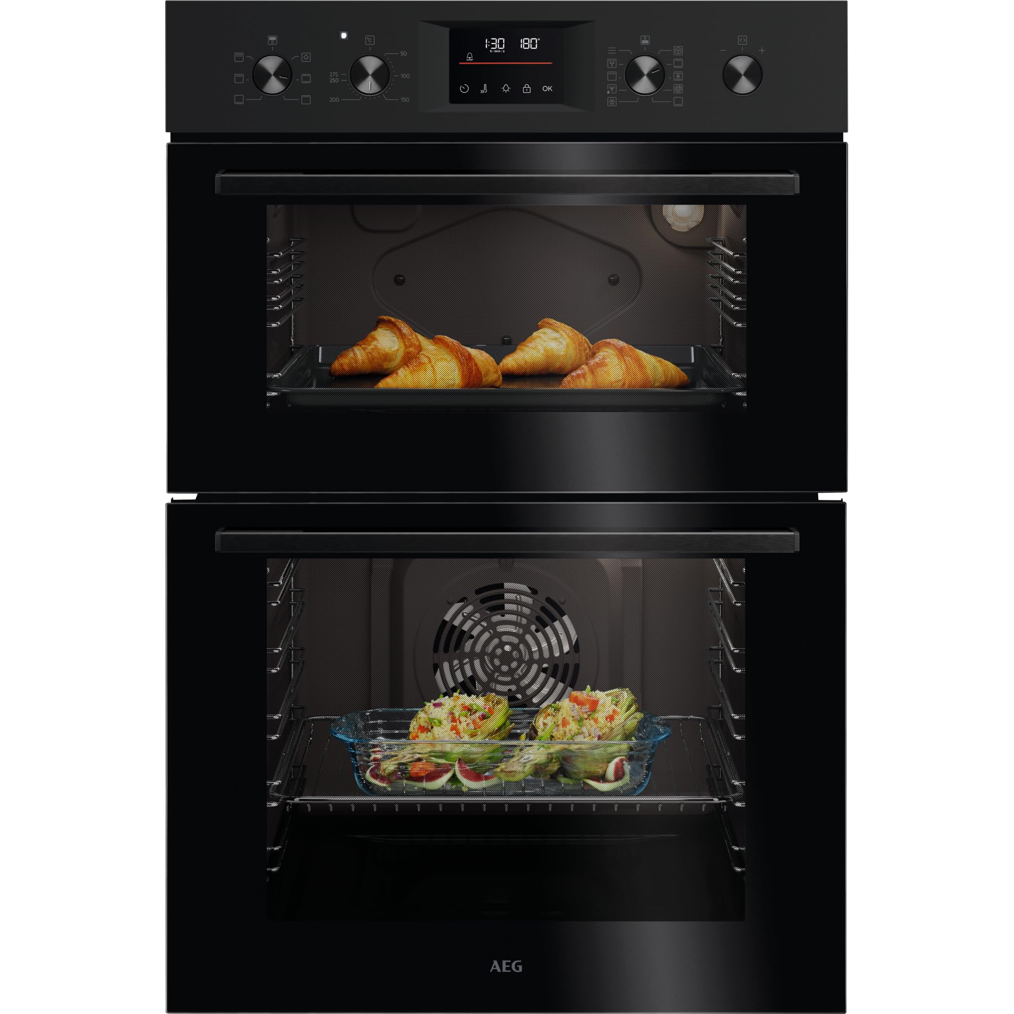 AEG 6000 Double Built-in Oven OU5CP40B, Black | 61 L capacity, double oven function, SurroundCook, EXPlore LED touch display, EnergyClass A, 50-300°C